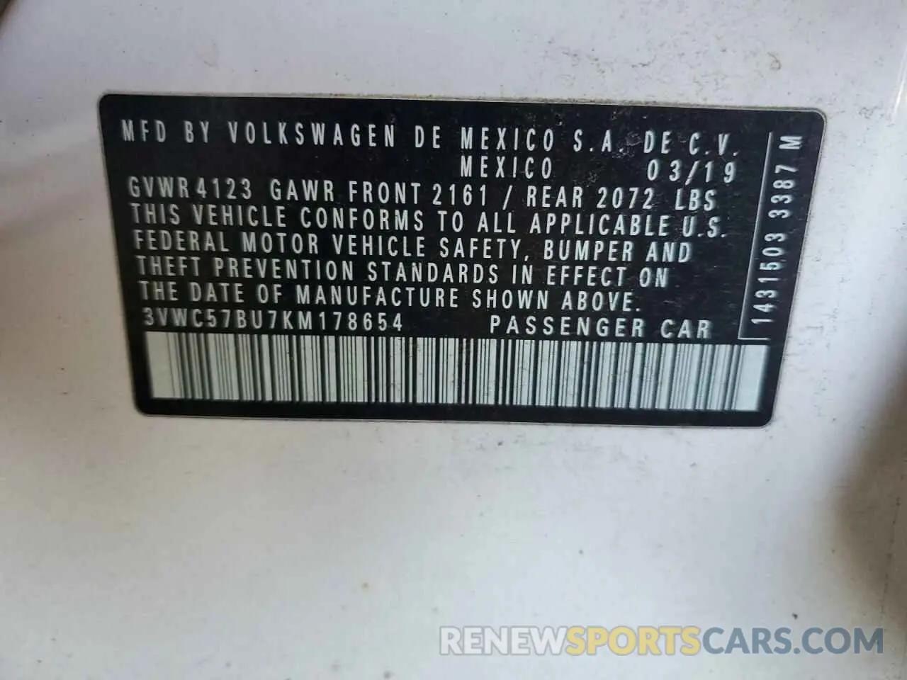 14 Photograph of a damaged car 3VWC57BU7KM178654 VOLKSWAGEN JETTA 2019