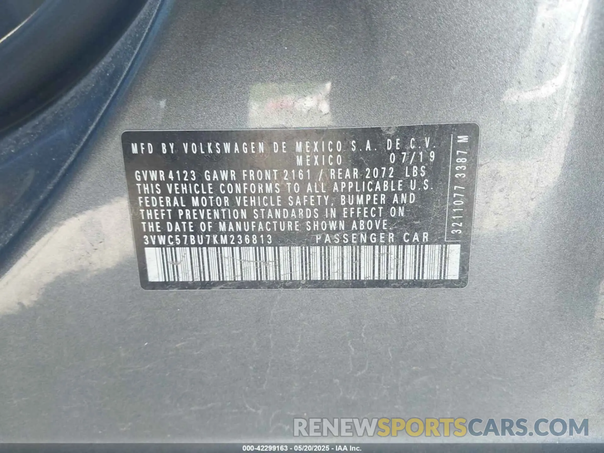 9 Photograph of a damaged car 3VWC57BU7KM236813 VOLKSWAGEN JETTA 2019