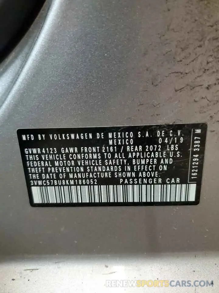 13 Photograph of a damaged car 3VWC57BU8KM186052 VOLKSWAGEN JETTA 2019