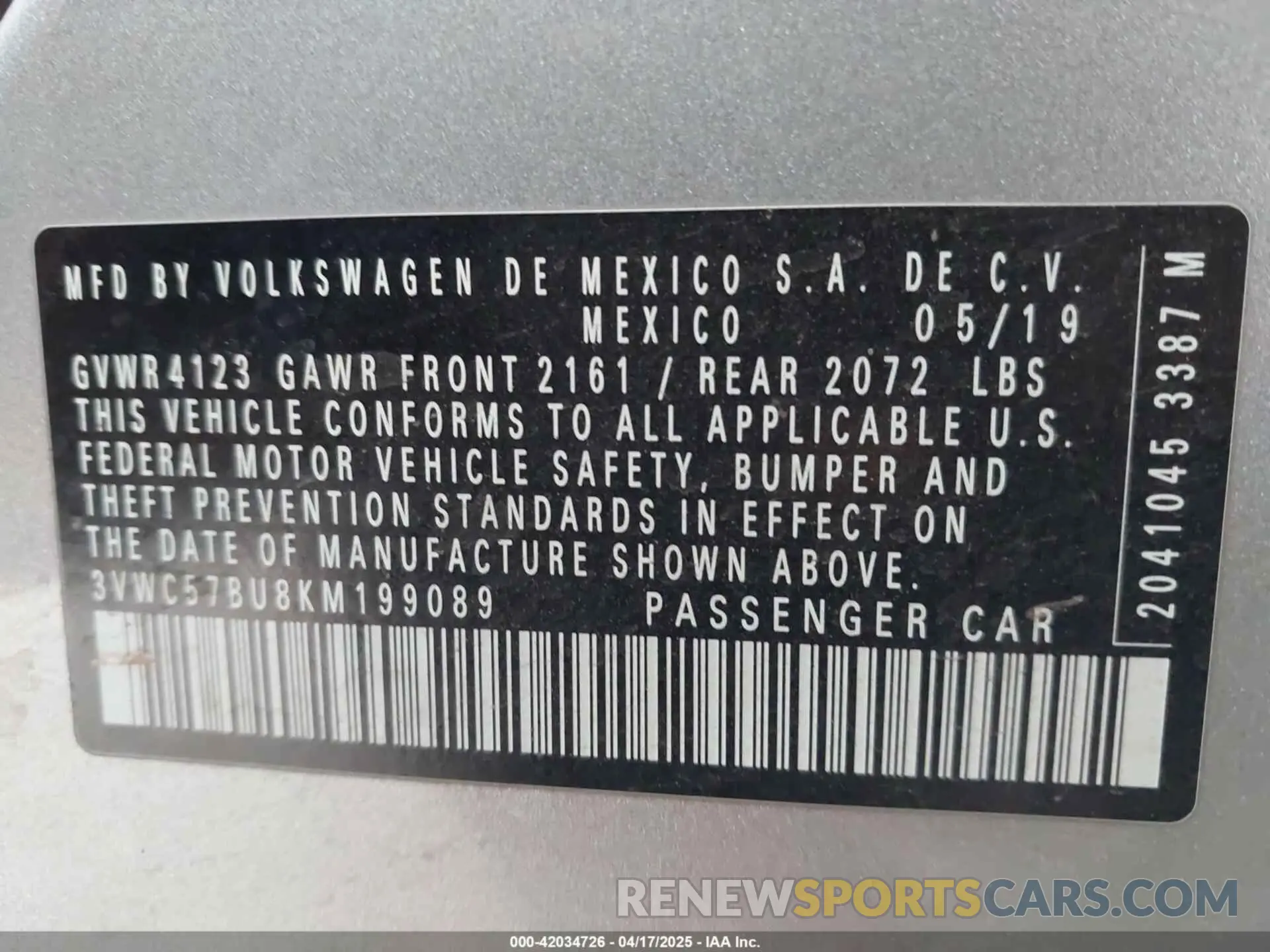 9 Фотография поврежденного автомобиля 3VWC57BU8KM199089 VOLKSWAGEN JETTA 2019