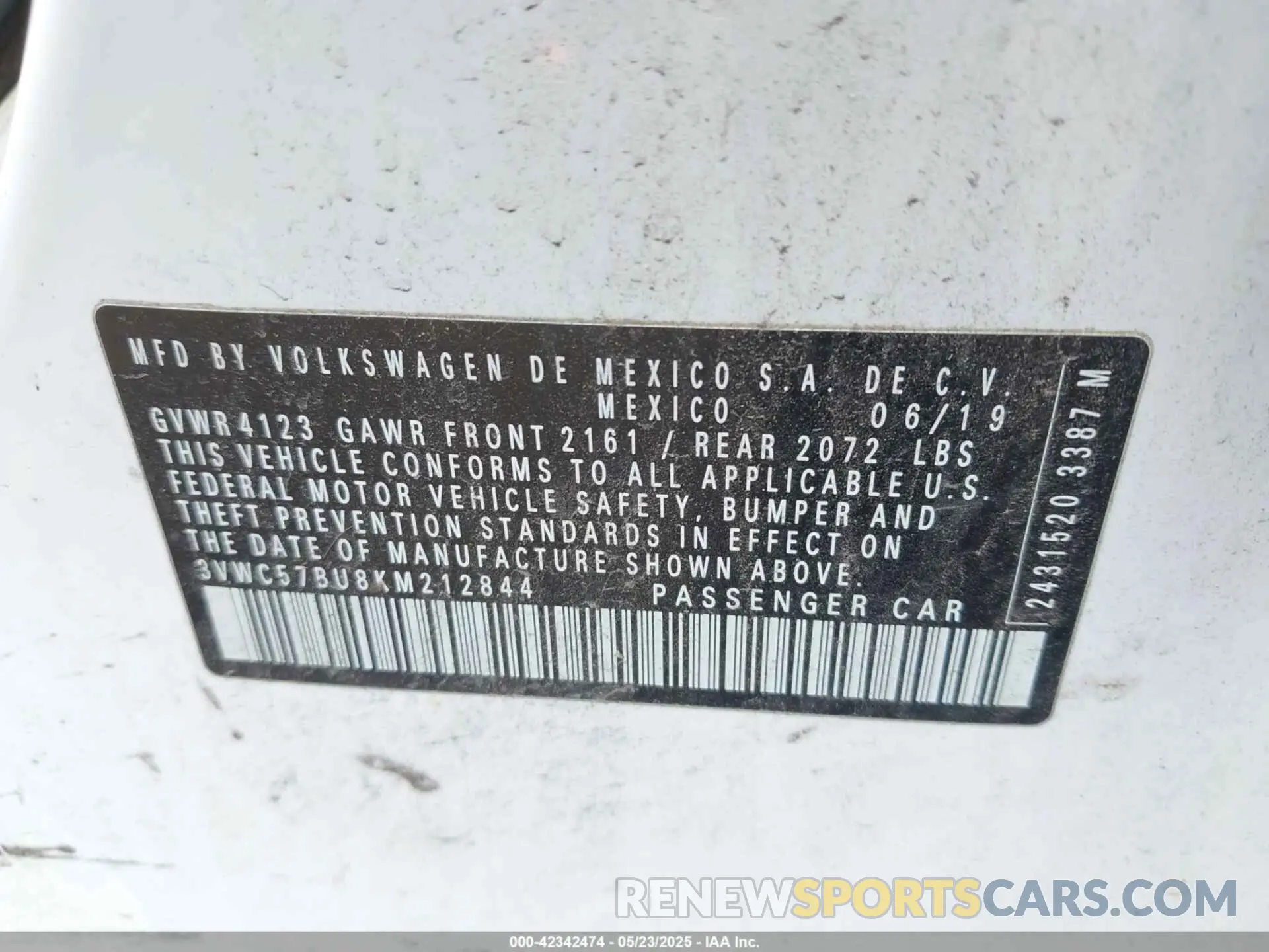 9 Photograph of a damaged car 3VWC57BU8KM212844 VOLKSWAGEN JETTA 2019