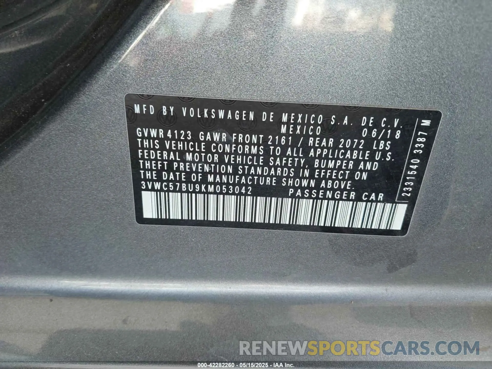 9 Photograph of a damaged car 3VWC57BU9KM053042 VOLKSWAGEN JETTA 2019