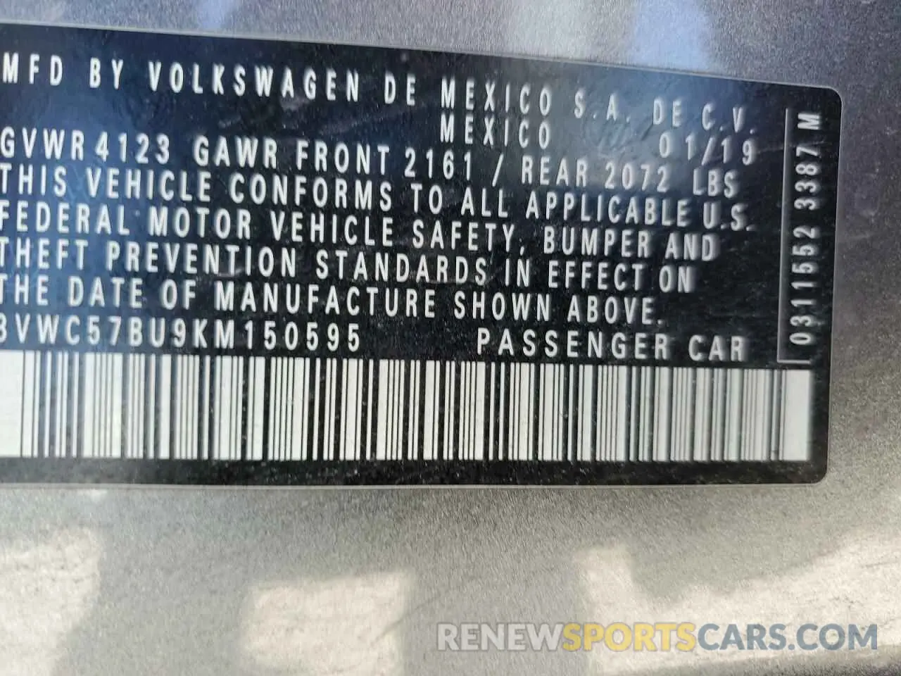 15 Photograph of a damaged car 3VWC57BU9KM150595 VOLKSWAGEN JETTA 2019
