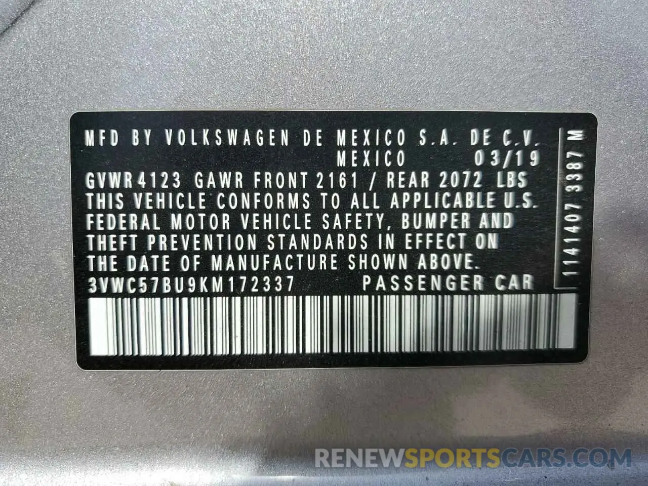 14 Photograph of a damaged car 3VWC57BU9KM172337 VOLKSWAGEN JETTA 2019