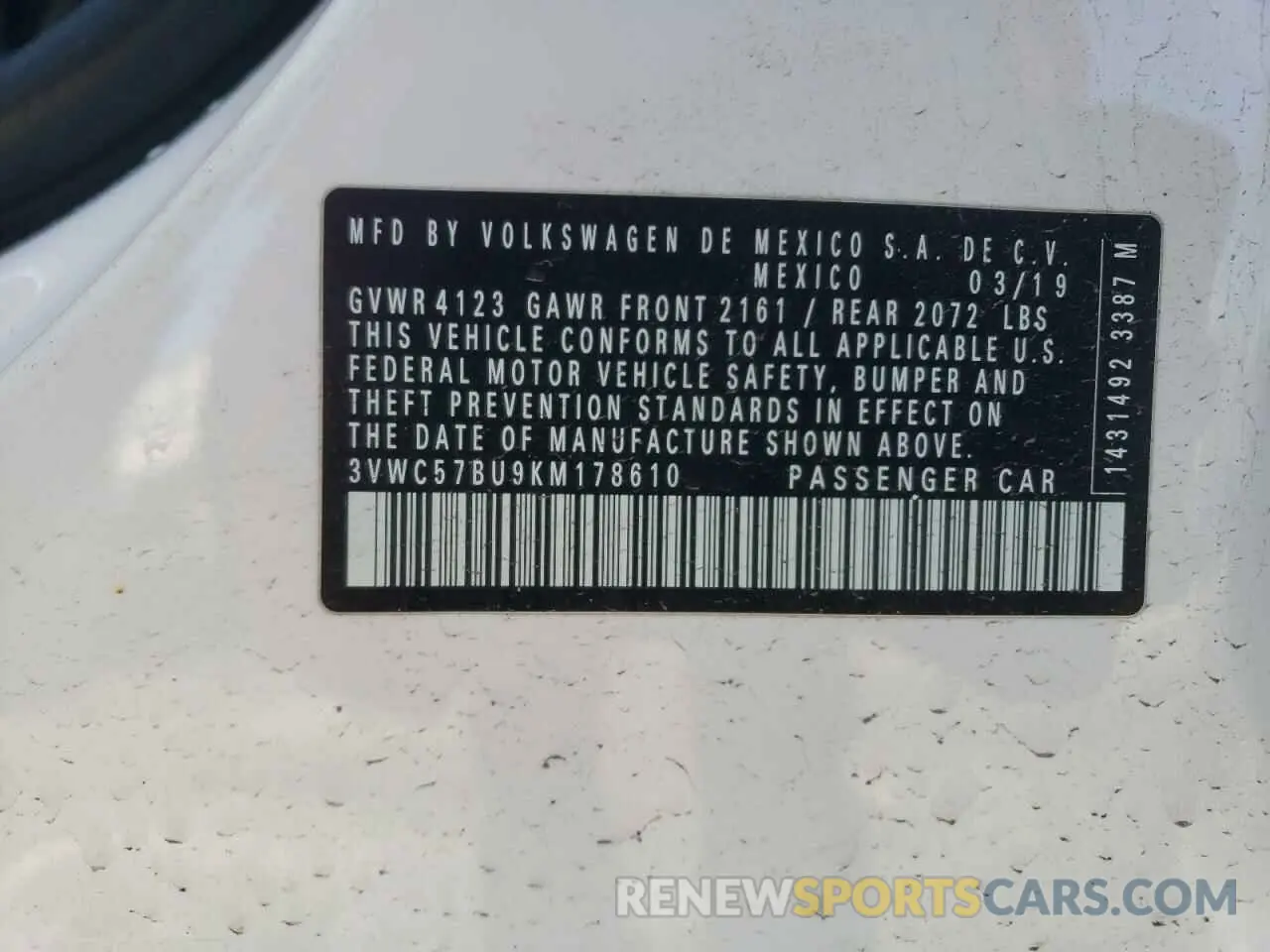 12 Photograph of a damaged car 3VWC57BU9KM178610 VOLKSWAGEN JETTA 2019