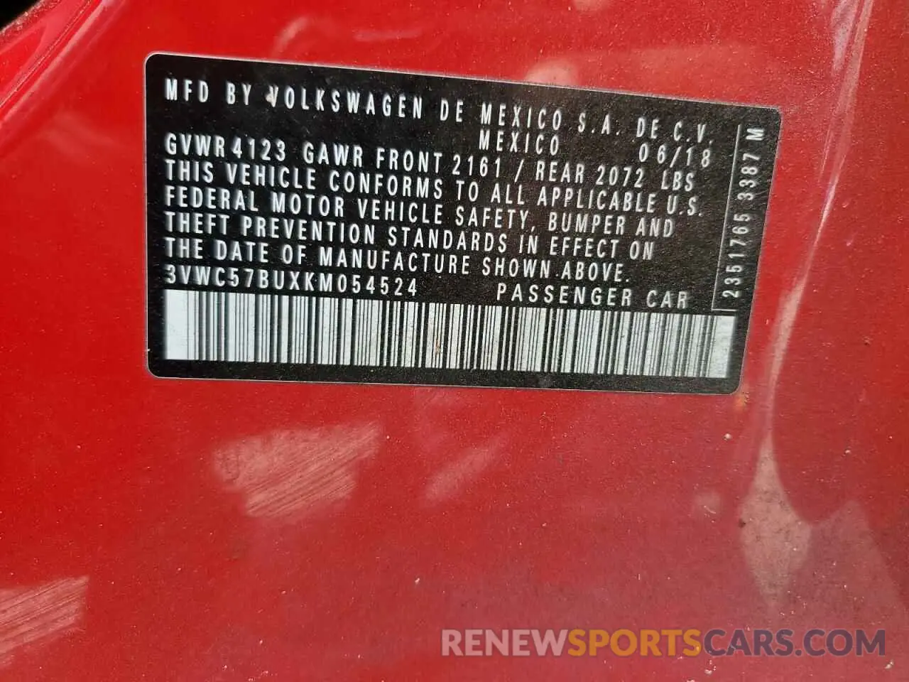 13 Photograph of a damaged car 3VWC57BUXKM054524 VOLKSWAGEN JETTA 2019