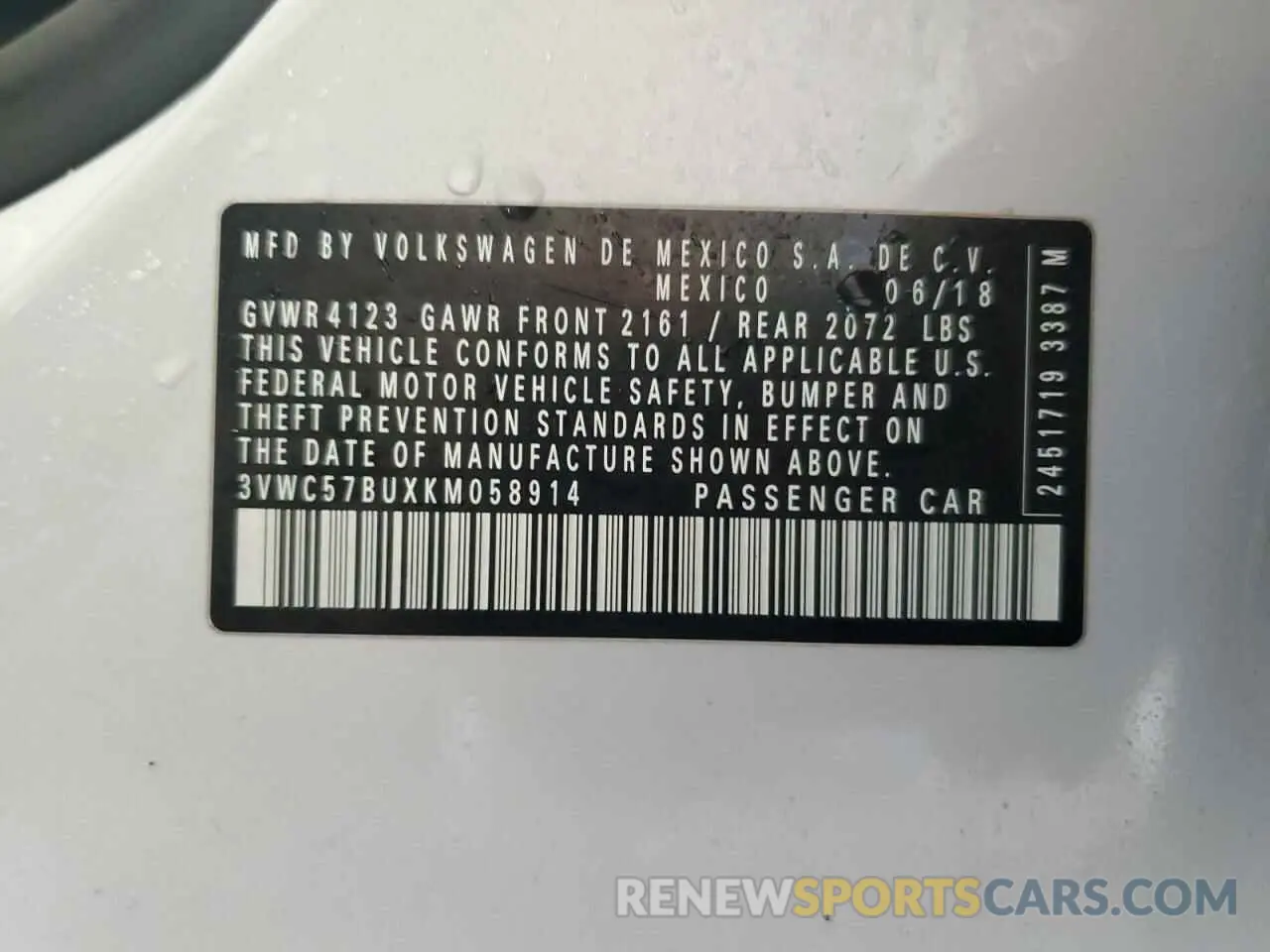 12 Photograph of a damaged car 3VWC57BUXKM058914 VOLKSWAGEN JETTA 2019
