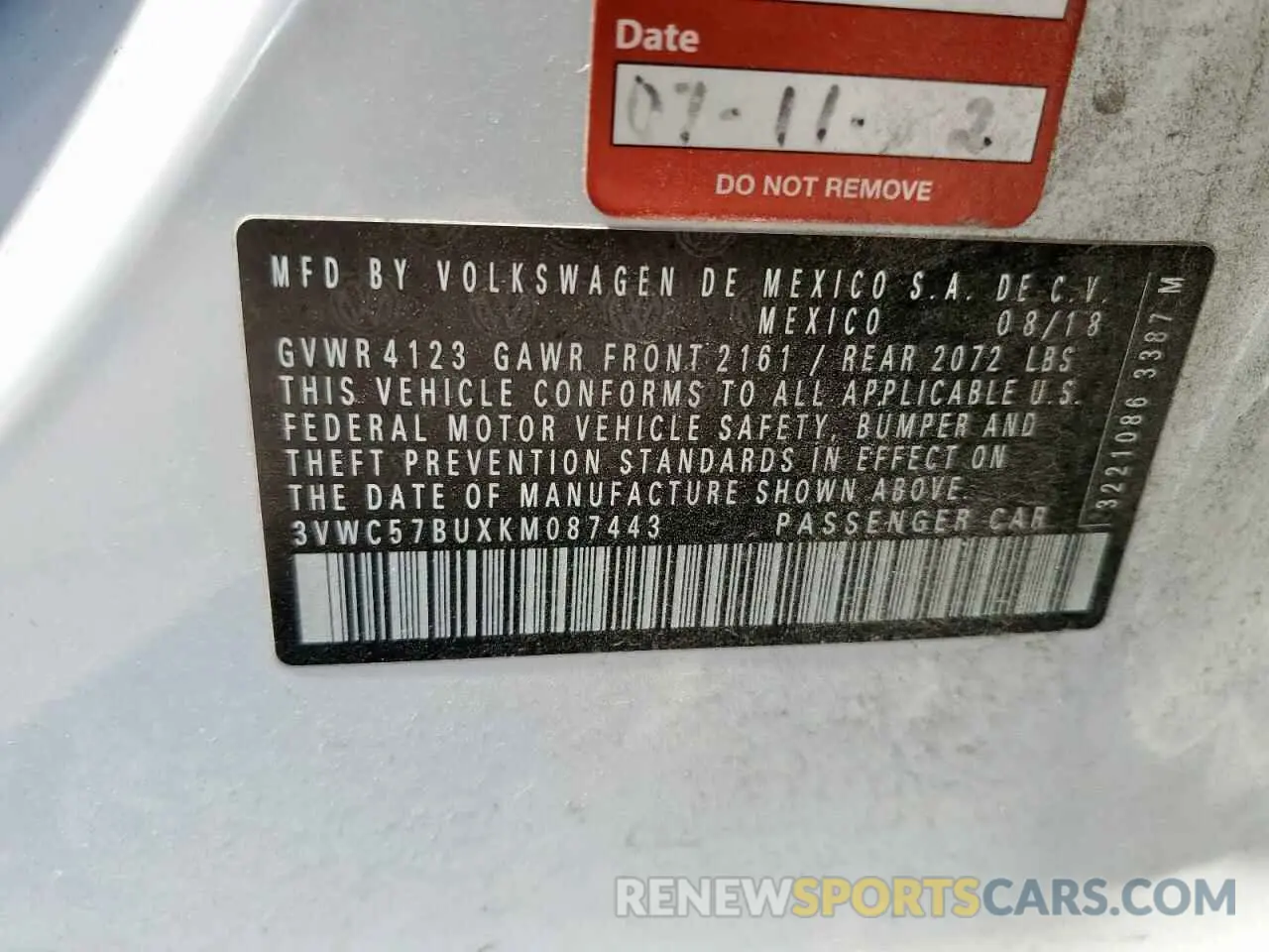 12 Photograph of a damaged car 3VWC57BUXKM087443 VOLKSWAGEN JETTA 2019