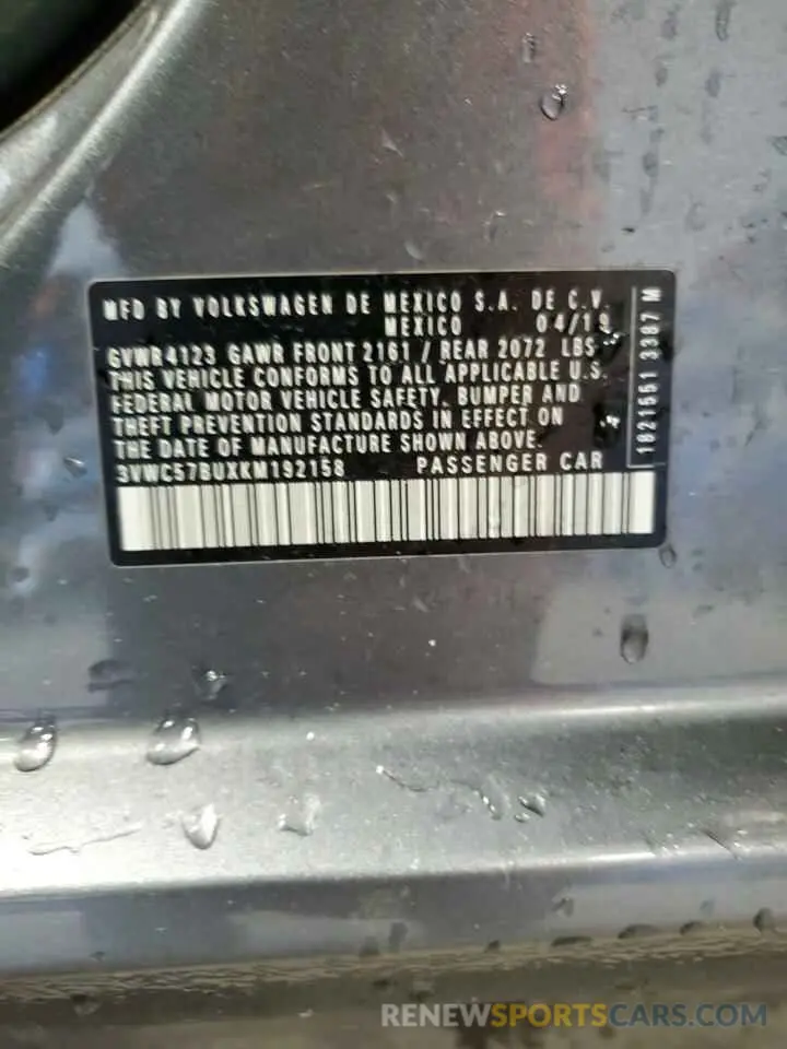 12 Photograph of a damaged car 3VWC57BUXKM192158 VOLKSWAGEN JETTA 2019