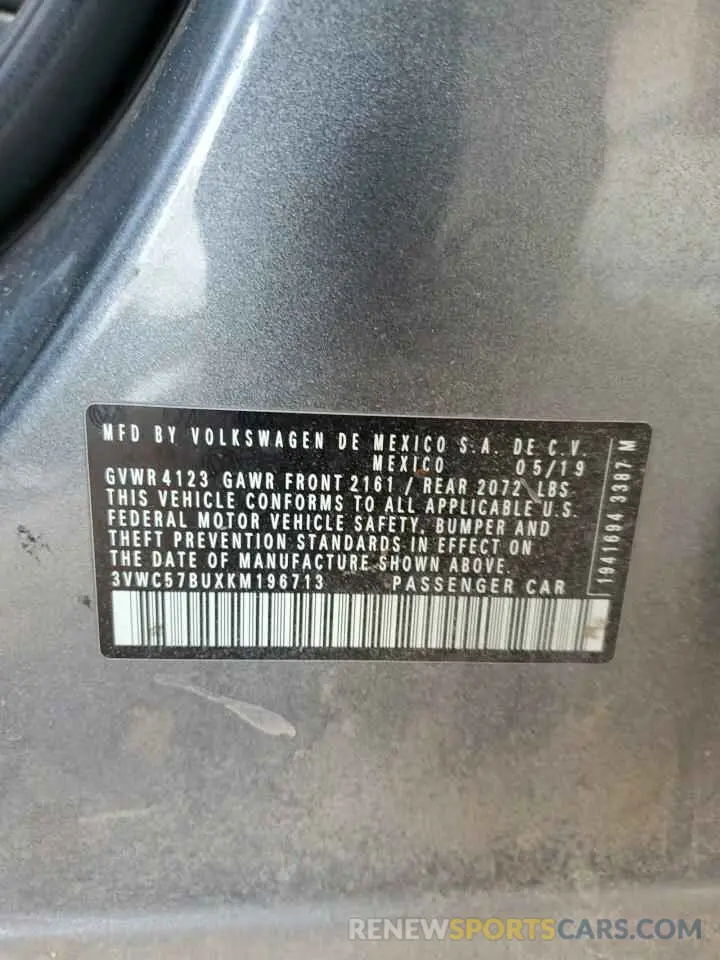 12 Photograph of a damaged car 3VWC57BUXKM196713 VOLKSWAGEN JETTA 2019