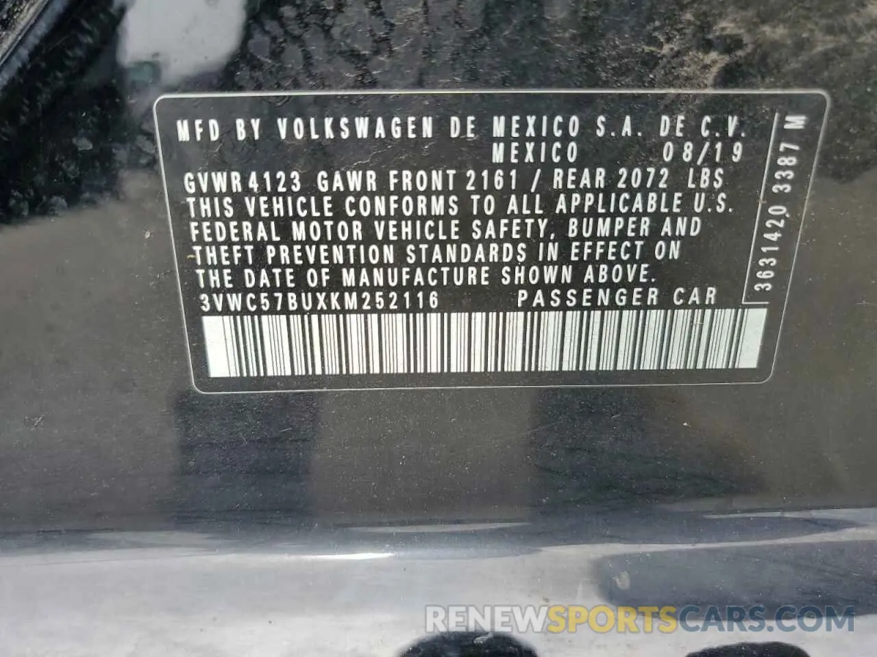12 Photograph of a damaged car 3VWC57BUXKM252116 VOLKSWAGEN JETTA 2019