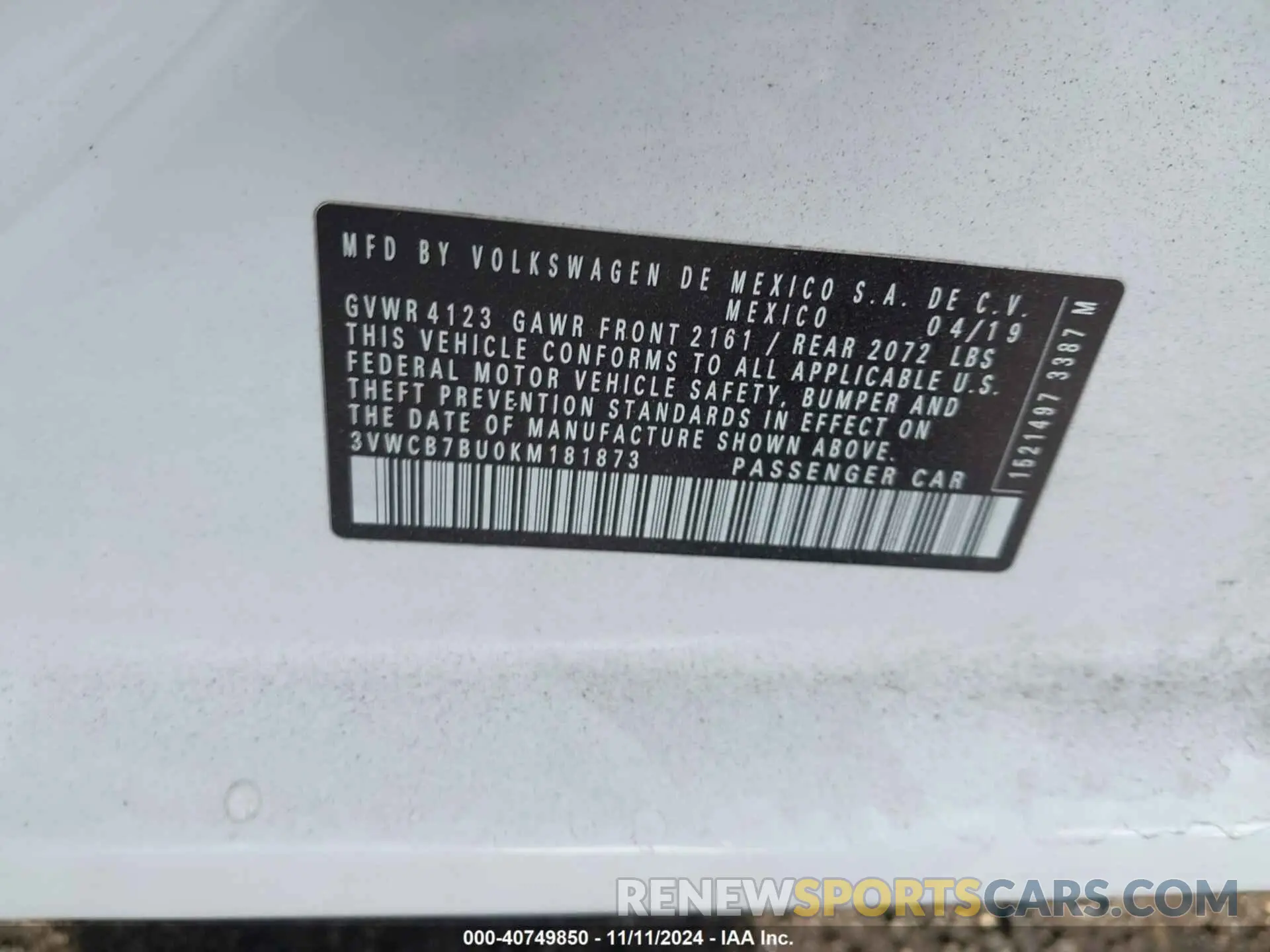 9 Фотография поврежденного автомобиля 3VWCB7BU0KM181873 VOLKSWAGEN JETTA 2019