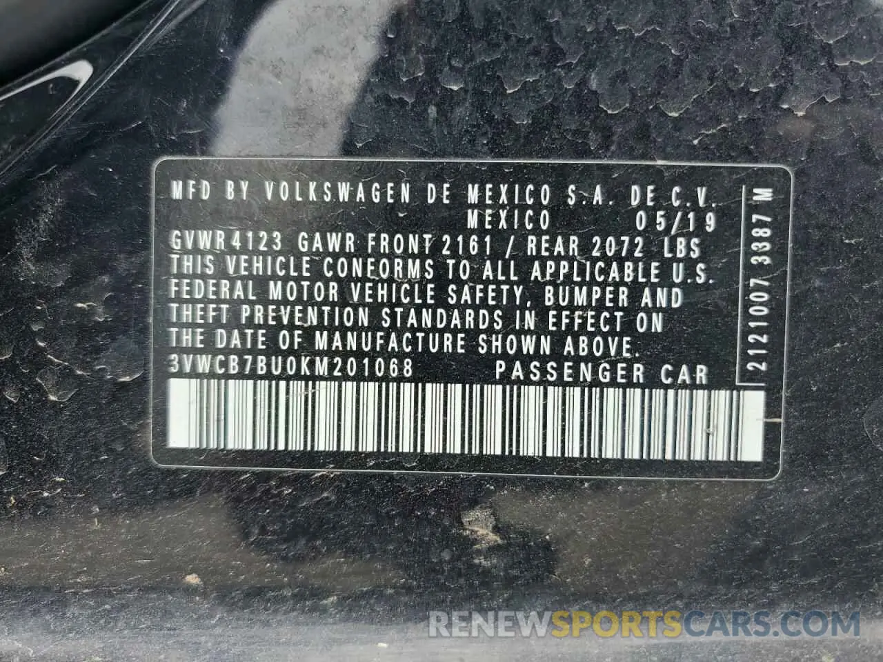 12 Photograph of a damaged car 3VWCB7BU0KM201068 VOLKSWAGEN JETTA 2019