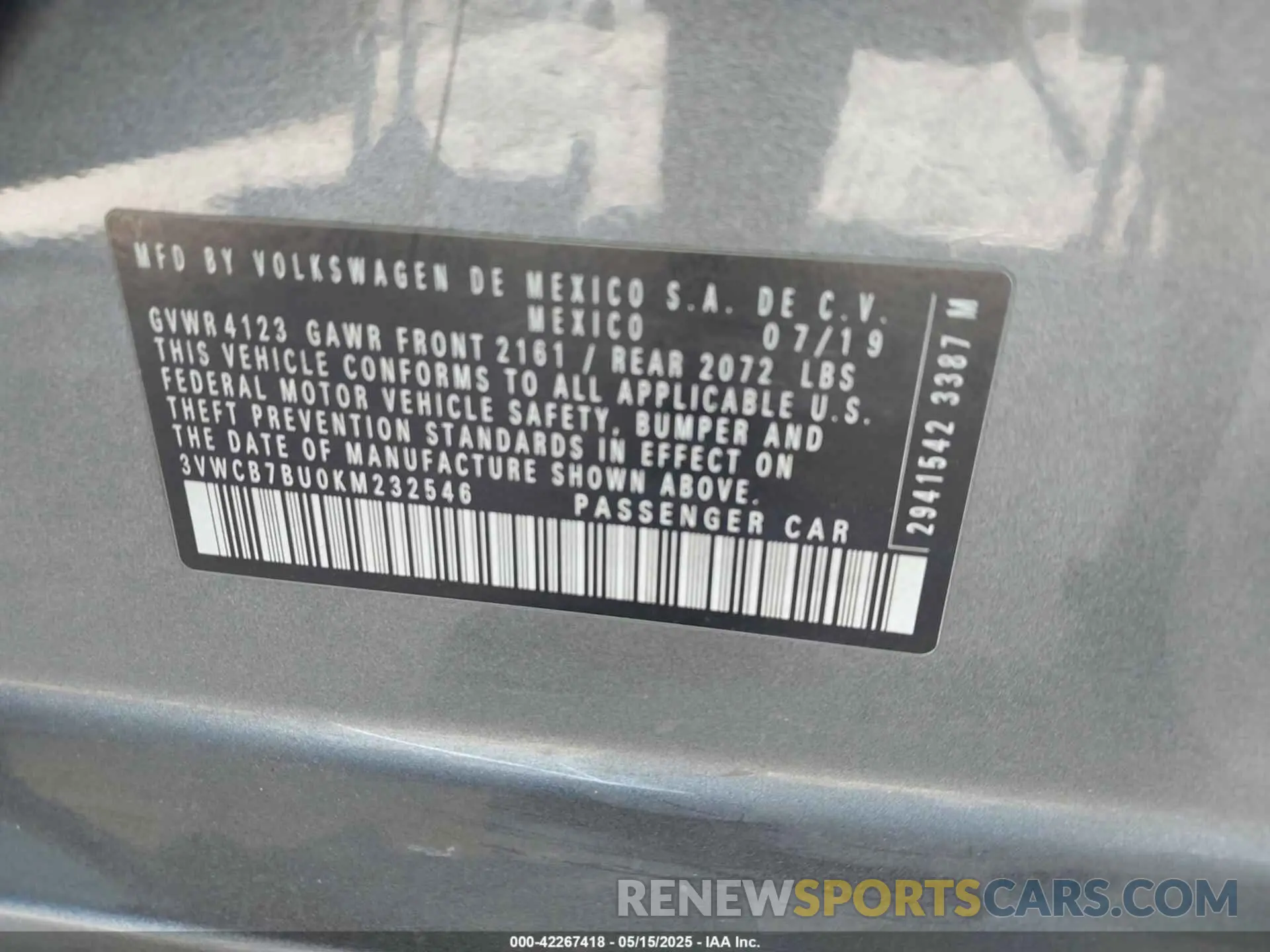 9 Photograph of a damaged car 3VWCB7BU0KM232546 VOLKSWAGEN JETTA 2019