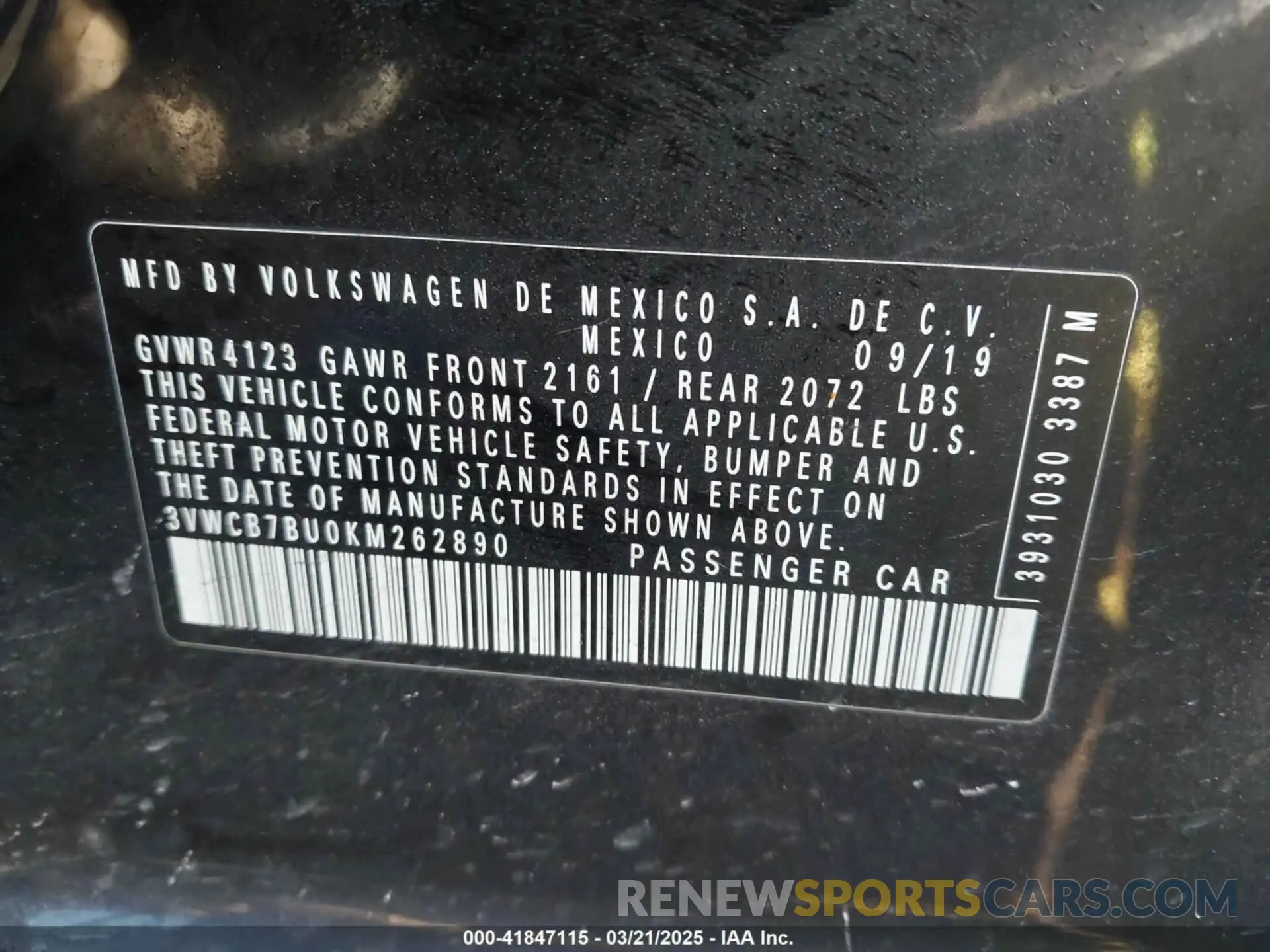 9 Фотография поврежденного автомобиля 3VWCB7BU0KM262890 VOLKSWAGEN JETTA 2019