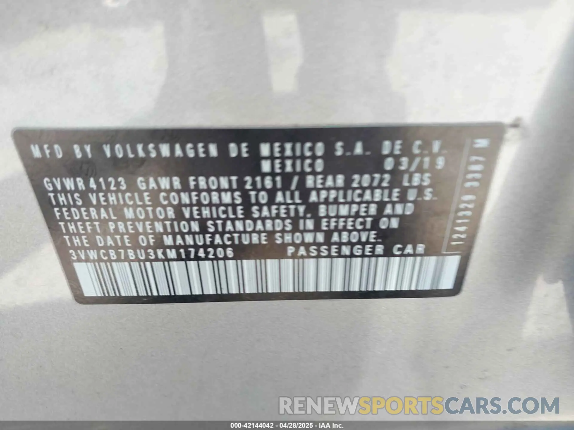 9 Photograph of a damaged car 3VWCB7BU3KM174206 VOLKSWAGEN JETTA 2019