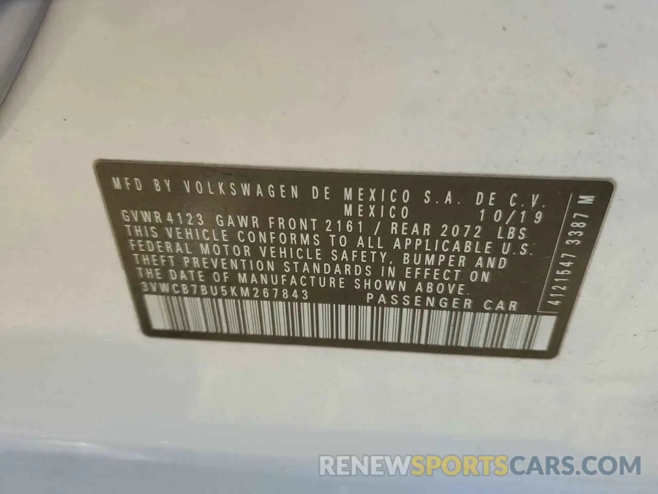 14 Photograph of a damaged car 3VWCB7BU5KM267843 VOLKSWAGEN JETTA 2019