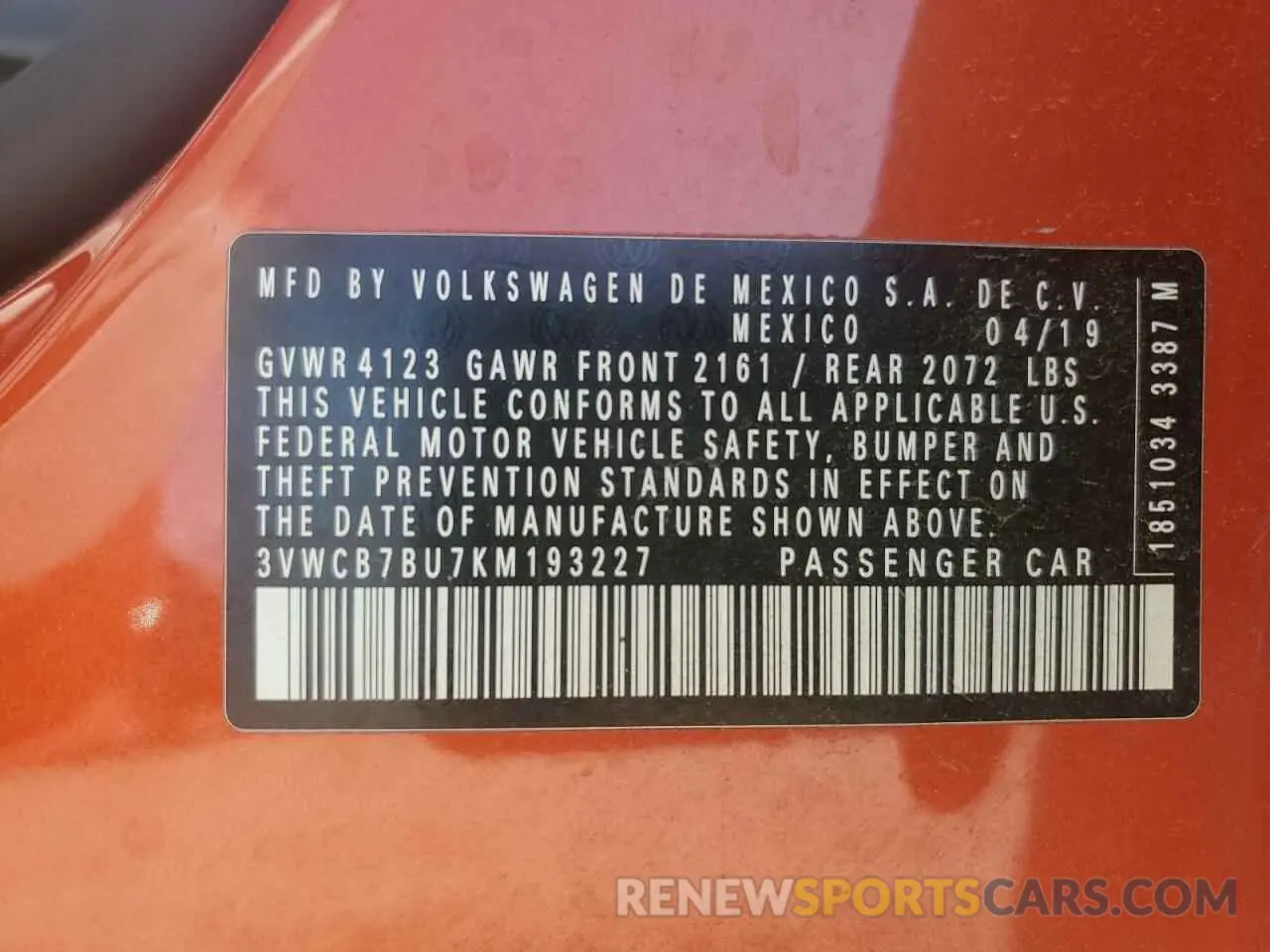 12 Photograph of a damaged car 3VWCB7BU7KM193227 VOLKSWAGEN JETTA 2019