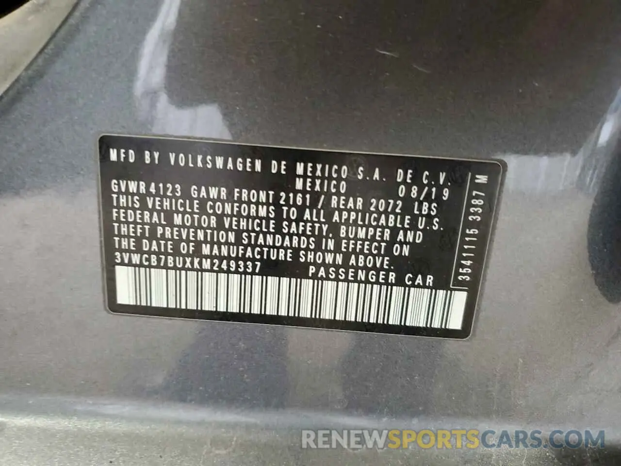 12 Photograph of a damaged car 3VWCB7BUXKM249337 VOLKSWAGEN JETTA 2019