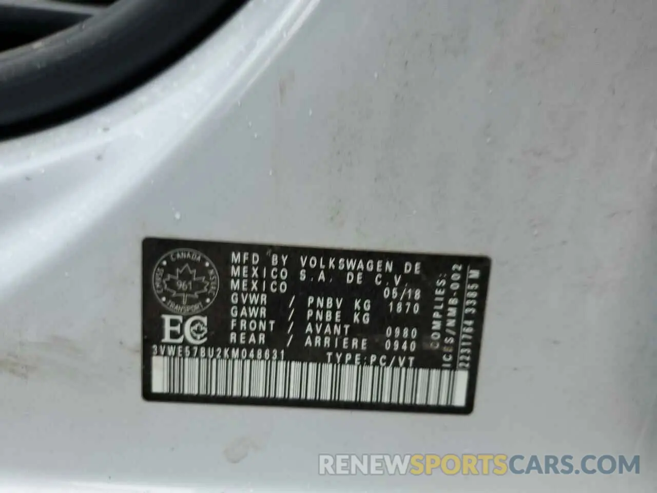 13 Photograph of a damaged car 3VWE57BU2KM048631 VOLKSWAGEN JETTA 2019