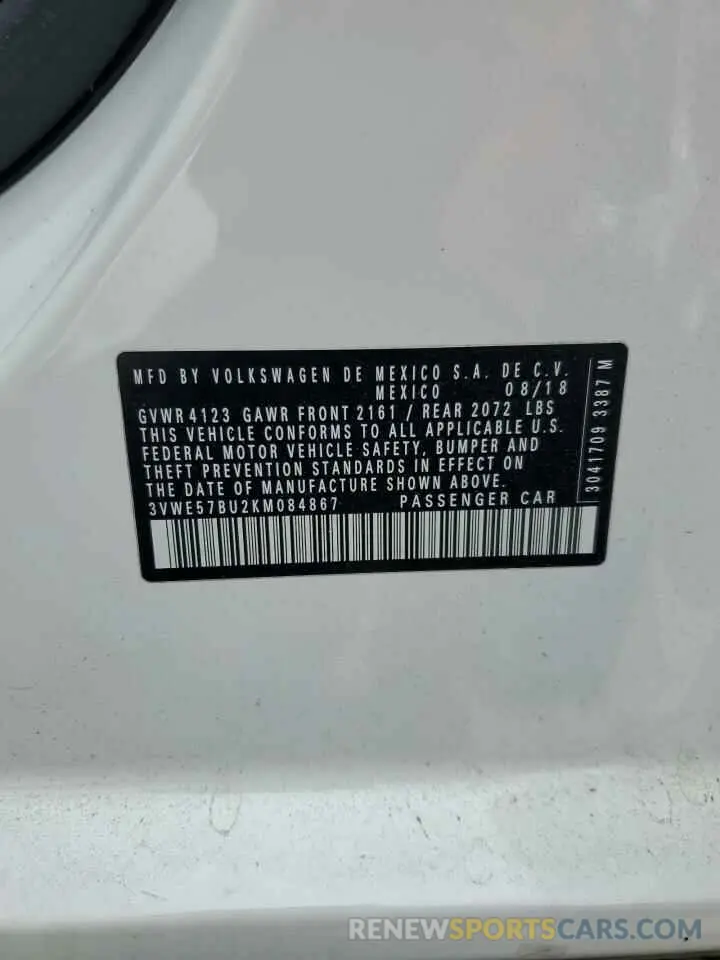 12 Photograph of a damaged car 3VWE57BU2KM084867 VOLKSWAGEN JETTA 2019