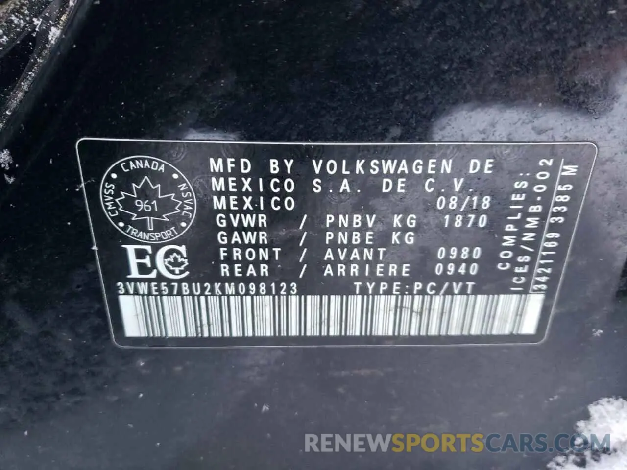 13 Photograph of a damaged car 3VWE57BU2KM098123 VOLKSWAGEN JETTA 2019