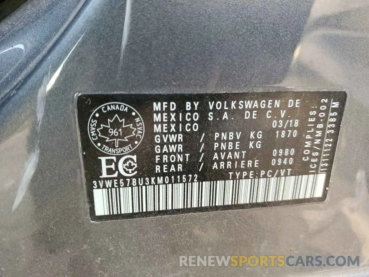 12 Фотография поврежденного автомобиля 3VWE57BU3KM011572 VOLKSWAGEN JETTA 2019