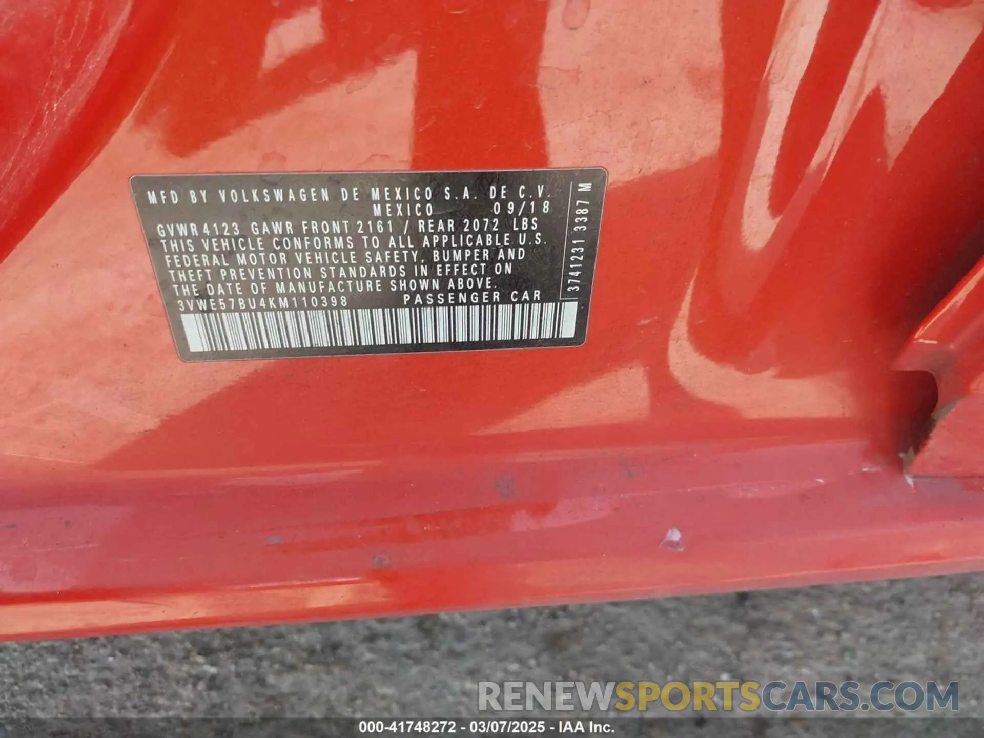 9 Фотография поврежденного автомобиля 3VWE57BU4KM110398 VOLKSWAGEN JETTA 2019