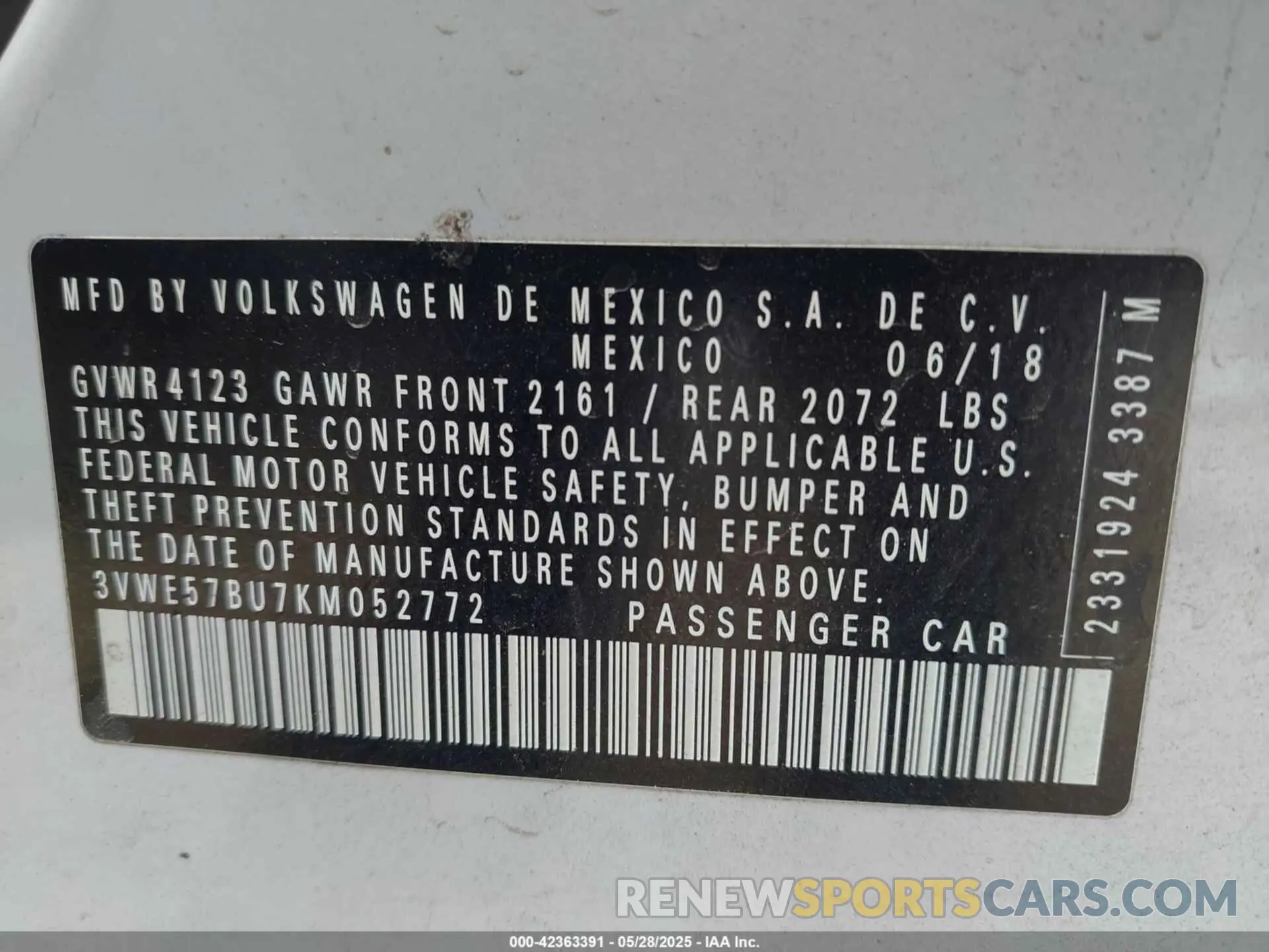 9 Photograph of a damaged car 3VWE57BU7KM052772 VOLKSWAGEN JETTA 2019