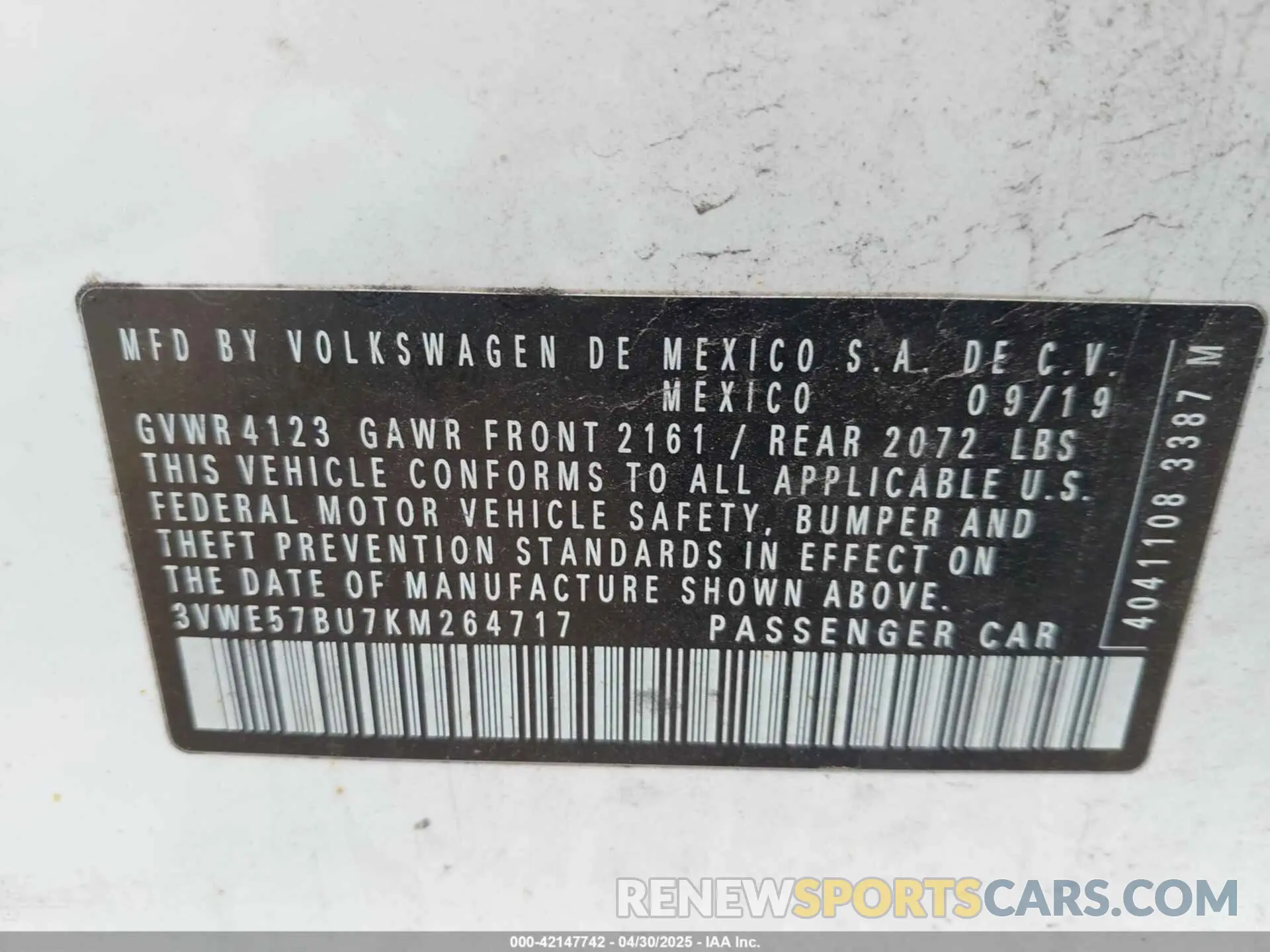 9 Фотография поврежденного автомобиля 3VWE57BU7KM264717 VOLKSWAGEN JETTA 2019