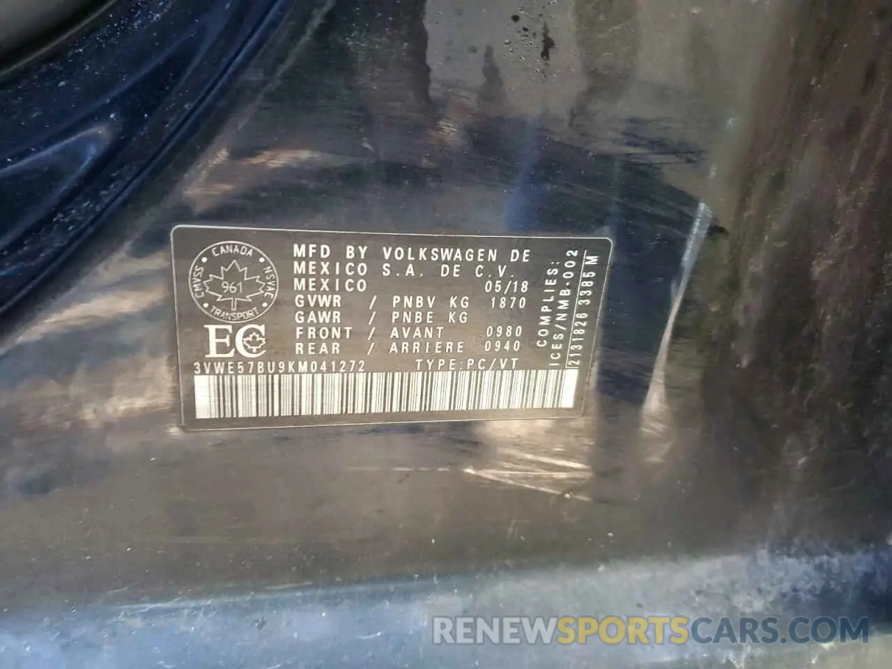 13 Photograph of a damaged car 3VWE57BU9KM041272 VOLKSWAGEN JETTA 2019