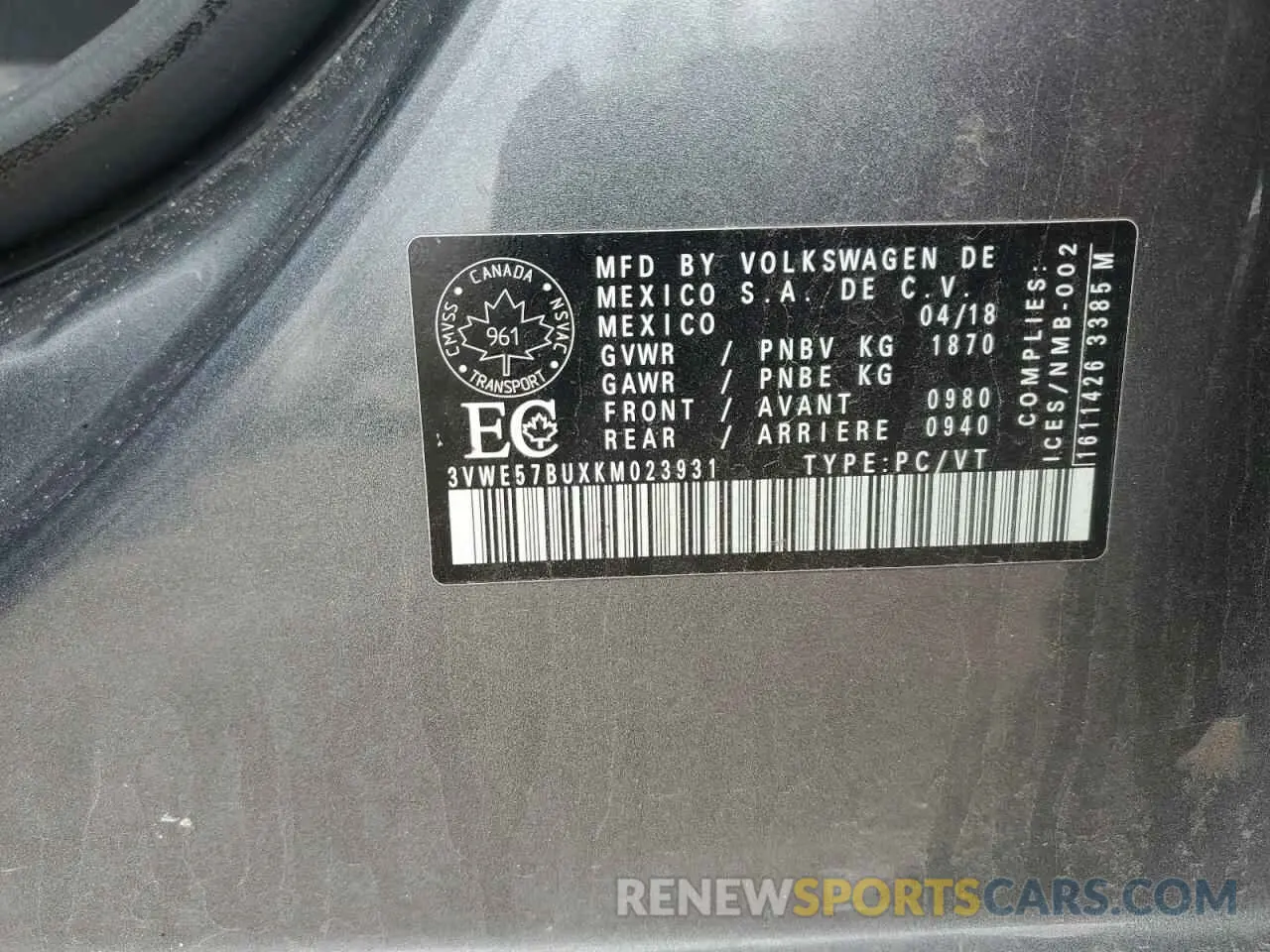 13 Photograph of a damaged car 3VWE57BUXKM023931 VOLKSWAGEN JETTA 2019