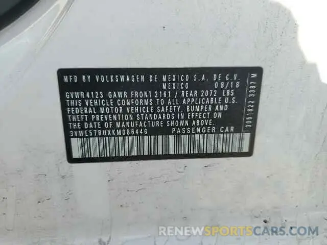 12 Photograph of a damaged car 3VWE57BUXKM086446 VOLKSWAGEN JETTA 2019