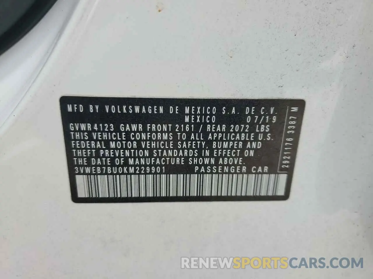 13 Photograph of a damaged car 3VWEB7BU0KM229901 VOLKSWAGEN JETTA 2019