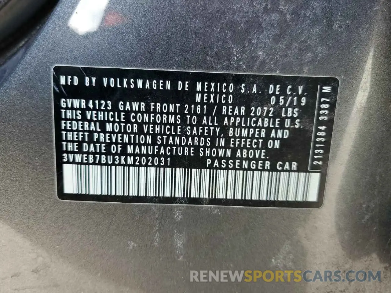 12 Photograph of a damaged car 3VWEB7BU3KM202031 VOLKSWAGEN JETTA 2019