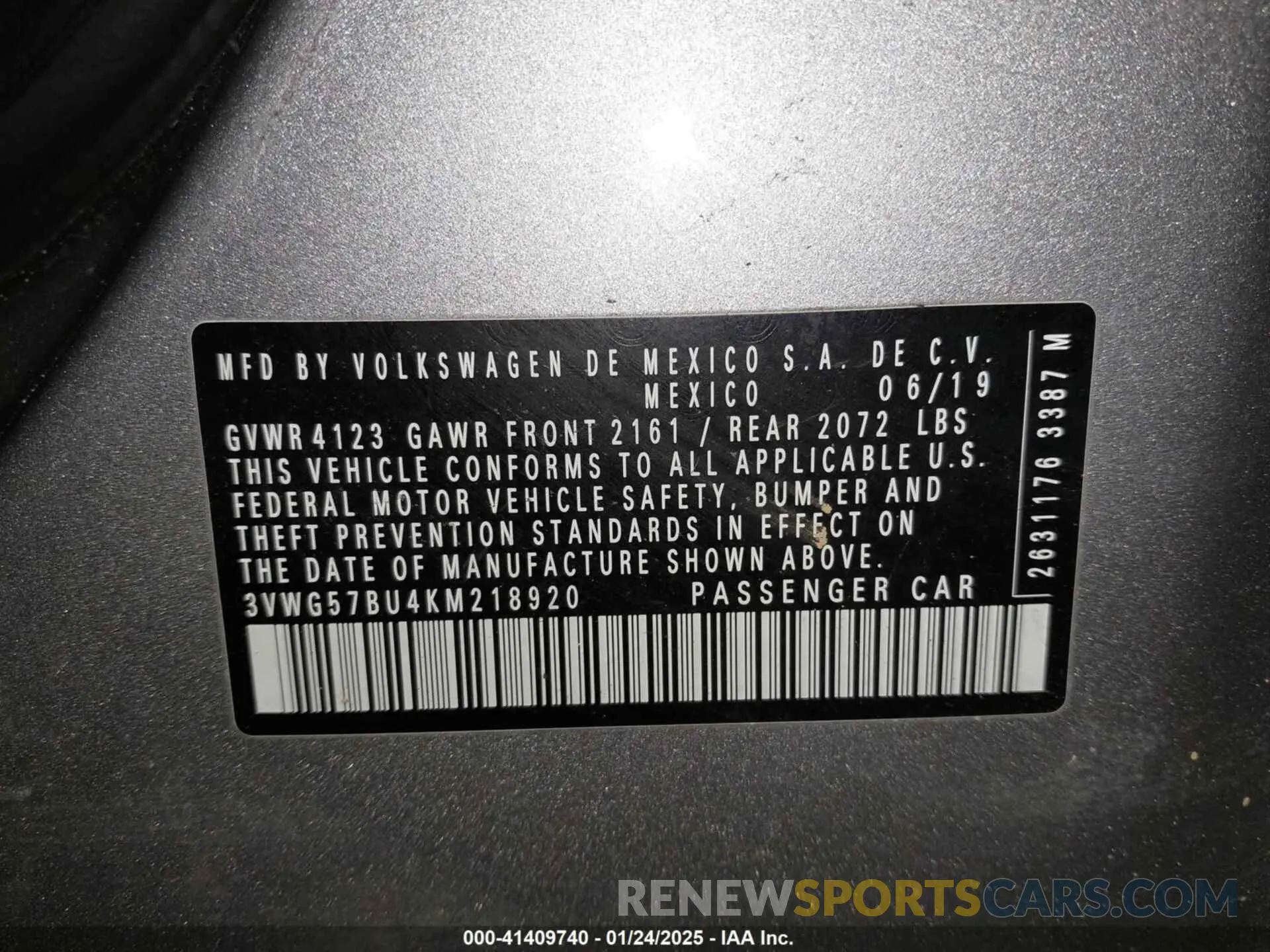 9 Photograph of a damaged car 3VWG57BU4KM218920 VOLKSWAGEN JETTA 2019