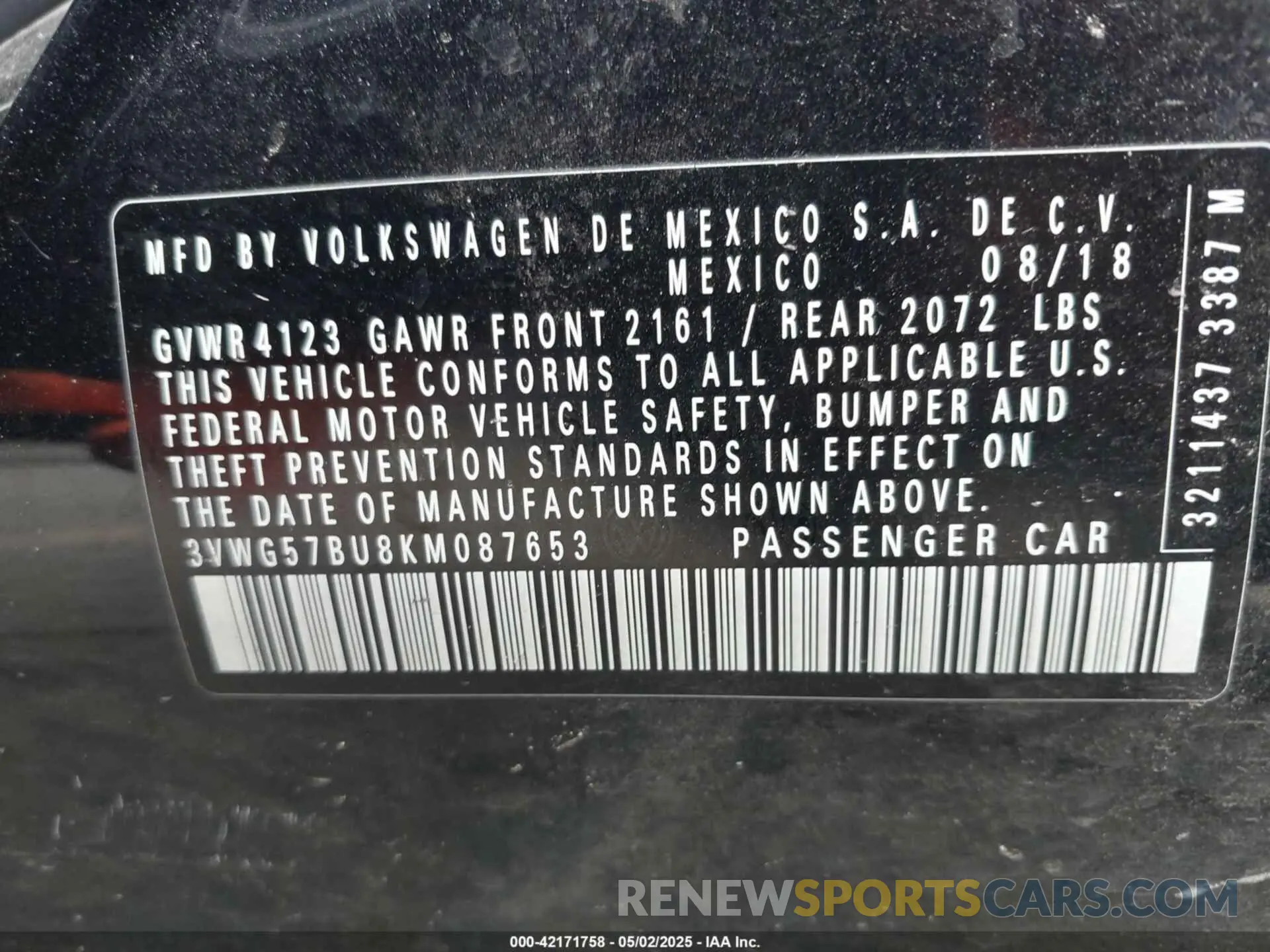 9 Photograph of a damaged car 3VWG57BU8KM087653 VOLKSWAGEN JETTA 2019