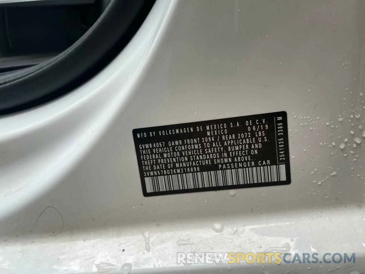 10 Photograph of a damaged car 3VWN57BU2KM216896 VOLKSWAGEN JETTA 2019