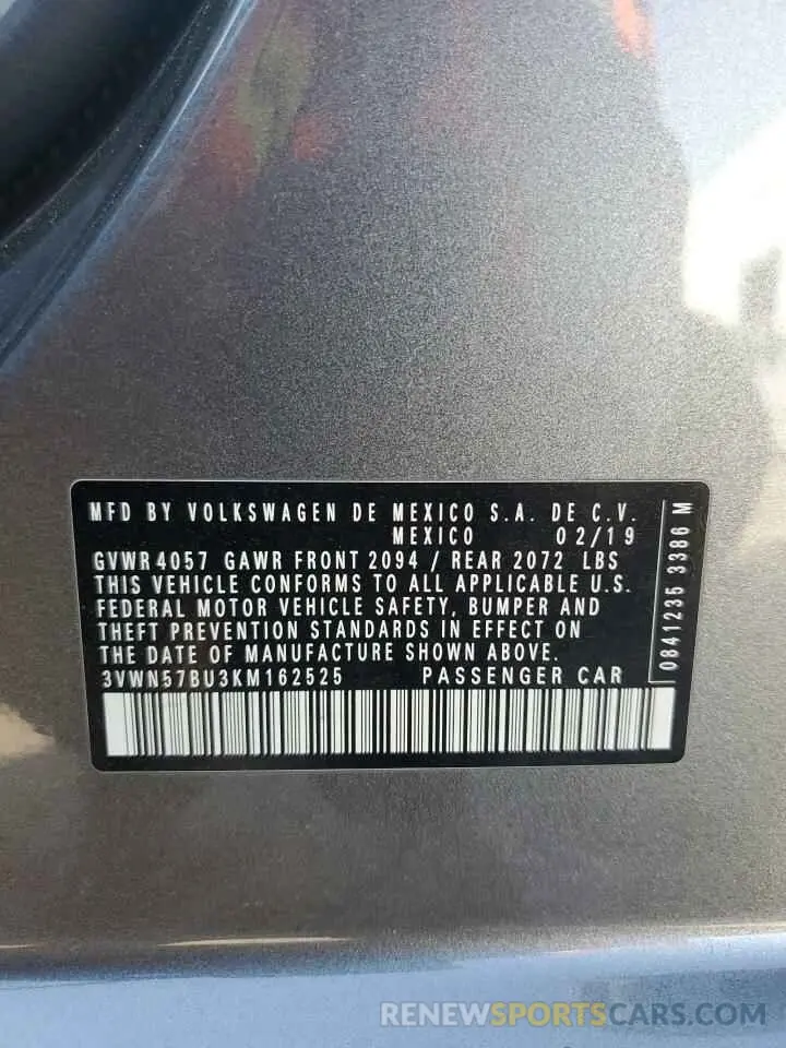 12 Фотография поврежденного автомобиля 3VWN57BU3KM162525 VOLKSWAGEN JETTA 2019