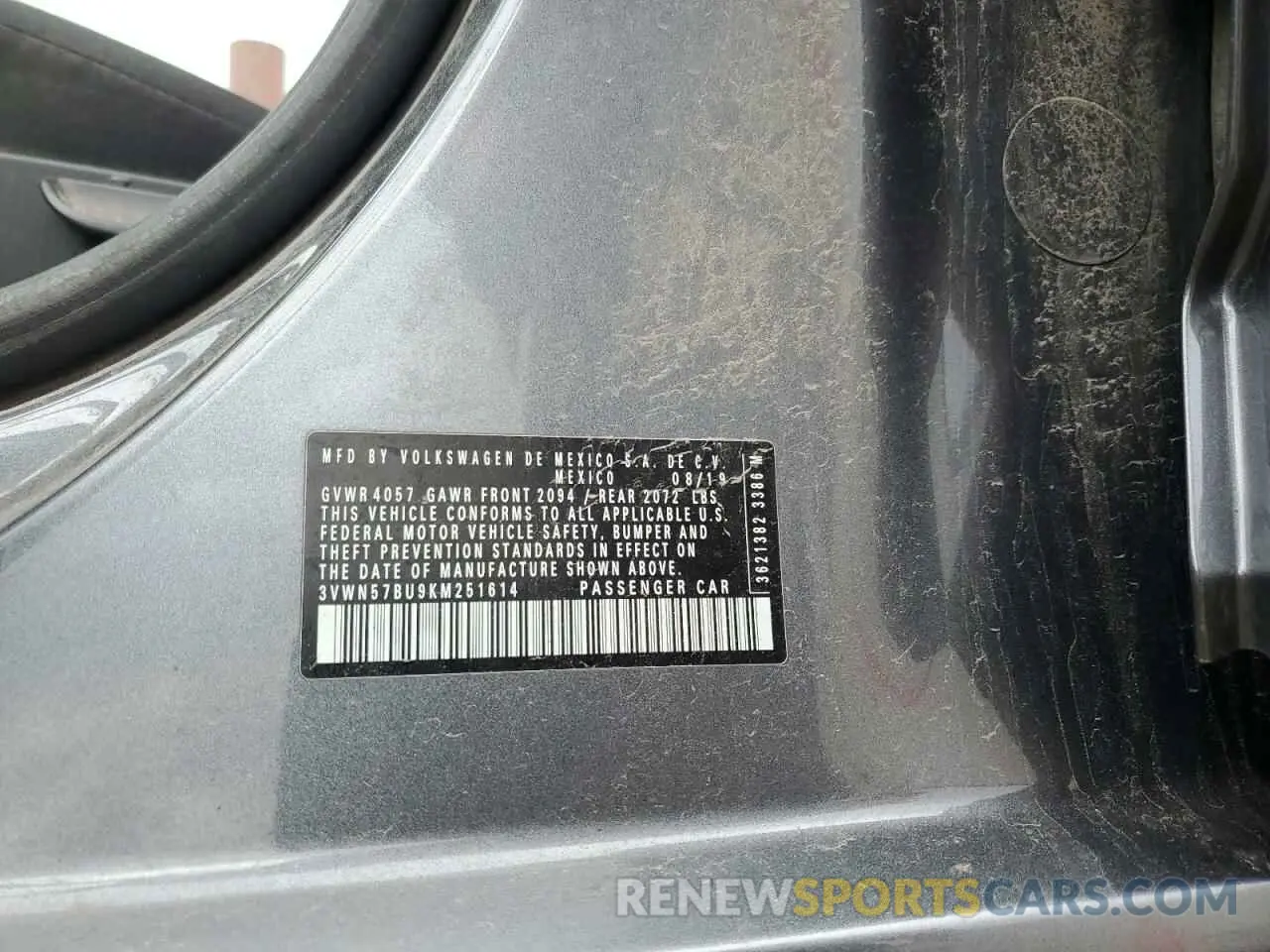 12 Photograph of a damaged car 3VWN57BU9KM251614 VOLKSWAGEN JETTA 2019