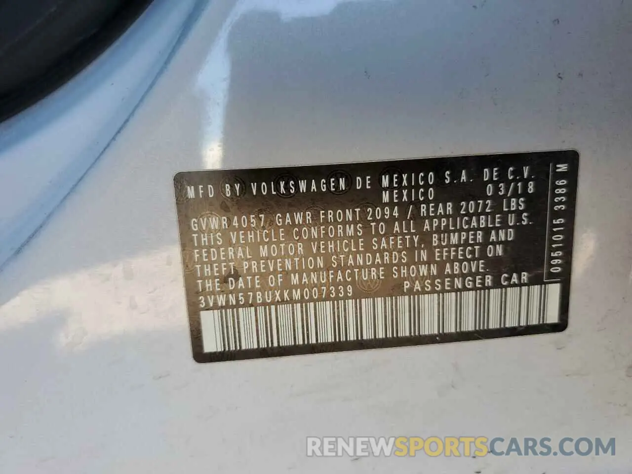 13 Photograph of a damaged car 3VWN57BUXKM007339 VOLKSWAGEN JETTA 2019