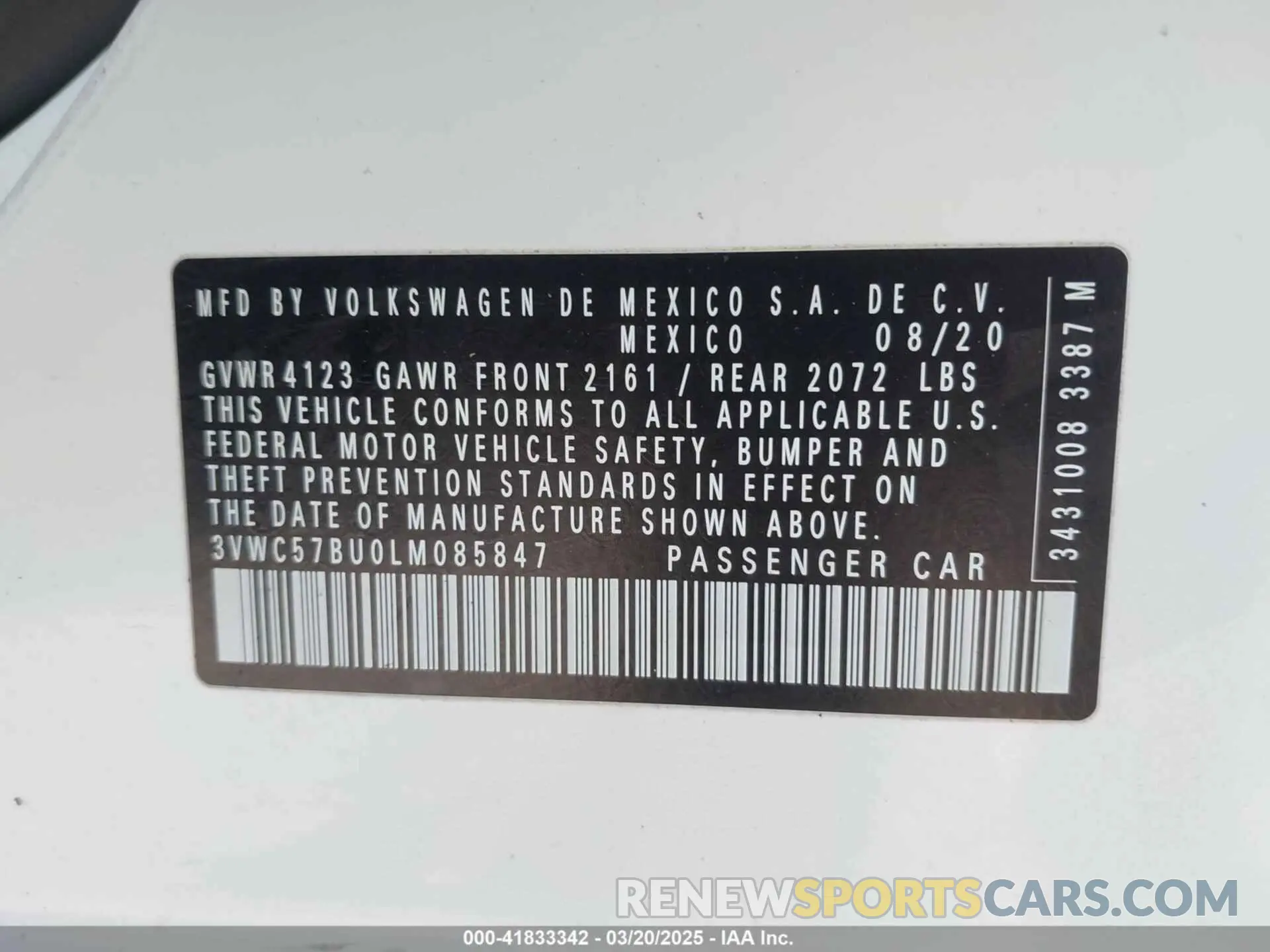 9 Фотография поврежденного автомобиля 3VWC57BU0LM085847 VOLKSWAGEN JETTA 2020