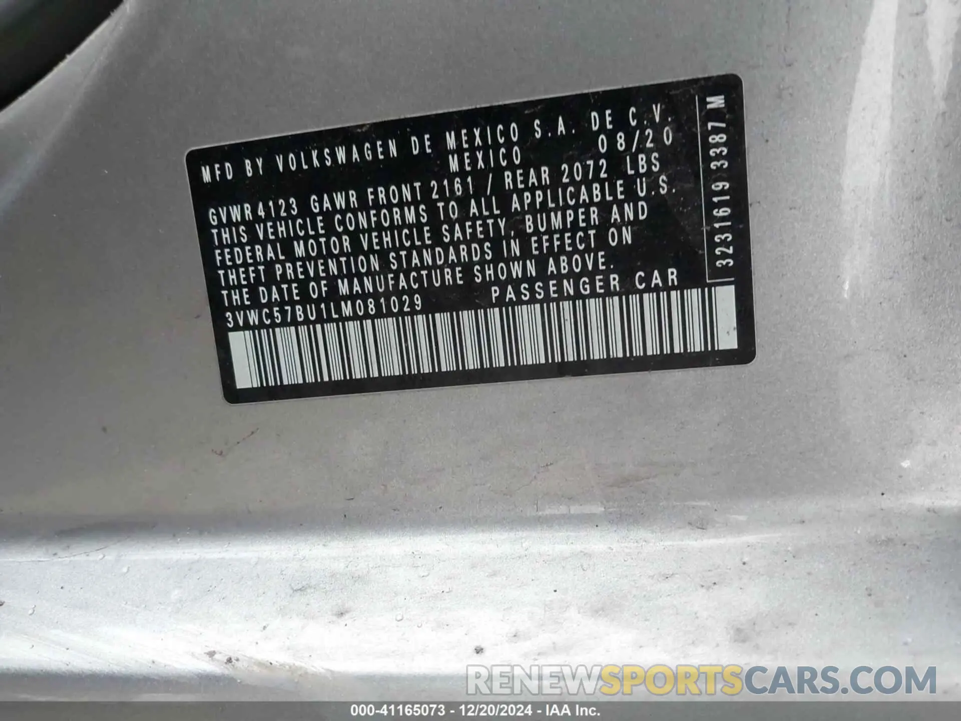 9 Photograph of a damaged car 3VWC57BU1LM081029 VOLKSWAGEN JETTA 2020