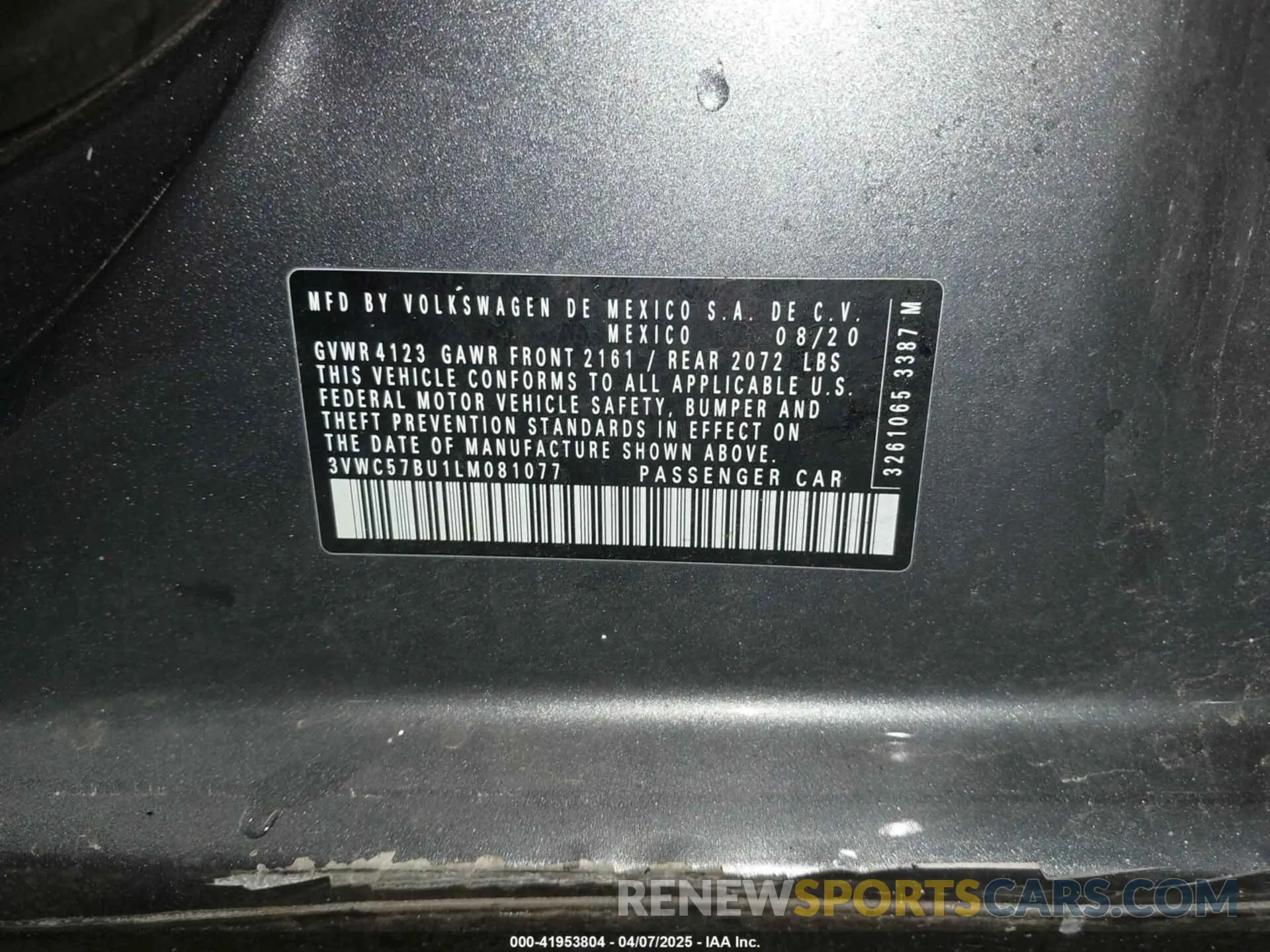 9 Фотография поврежденного автомобиля 3VWC57BU1LM081077 VOLKSWAGEN JETTA 2020