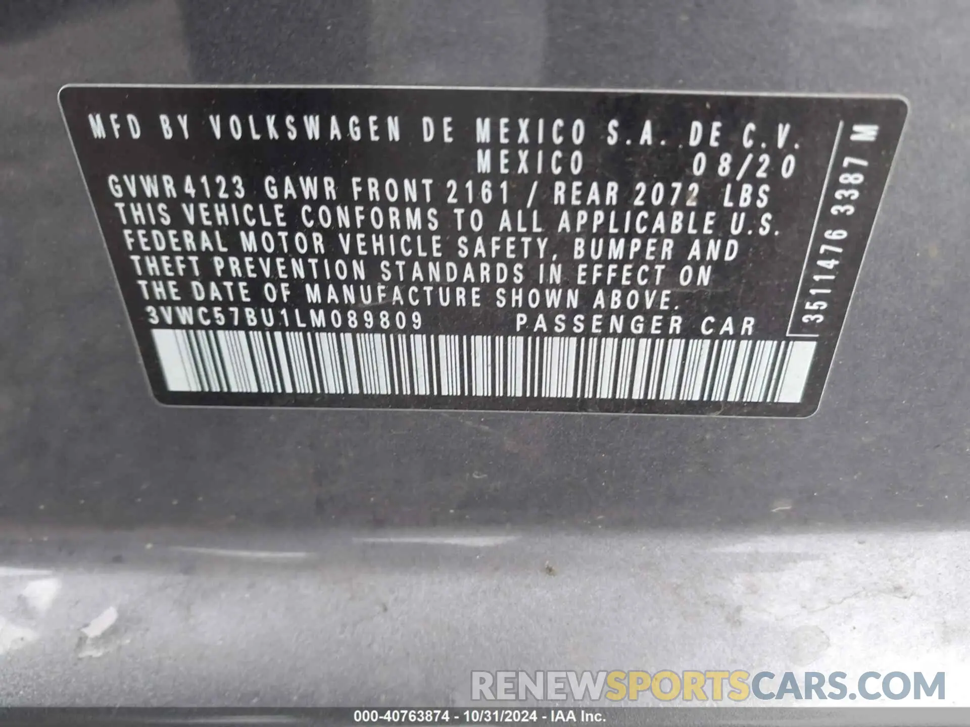 9 Фотография поврежденного автомобиля 3VWC57BU1LM089809 VOLKSWAGEN JETTA 2020