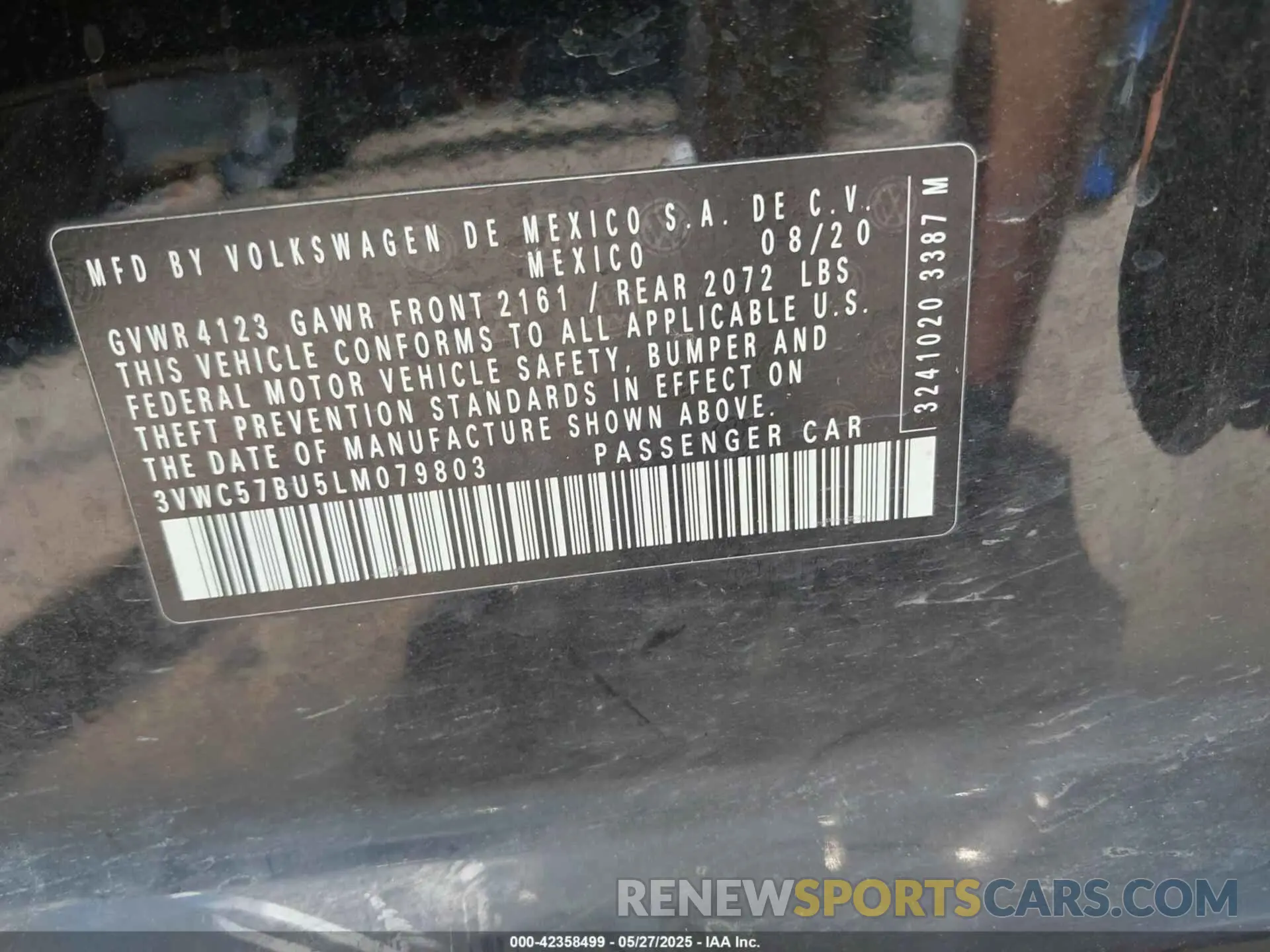 9 Фотография поврежденного автомобиля 3VWC57BU5LM079803 VOLKSWAGEN JETTA 2020