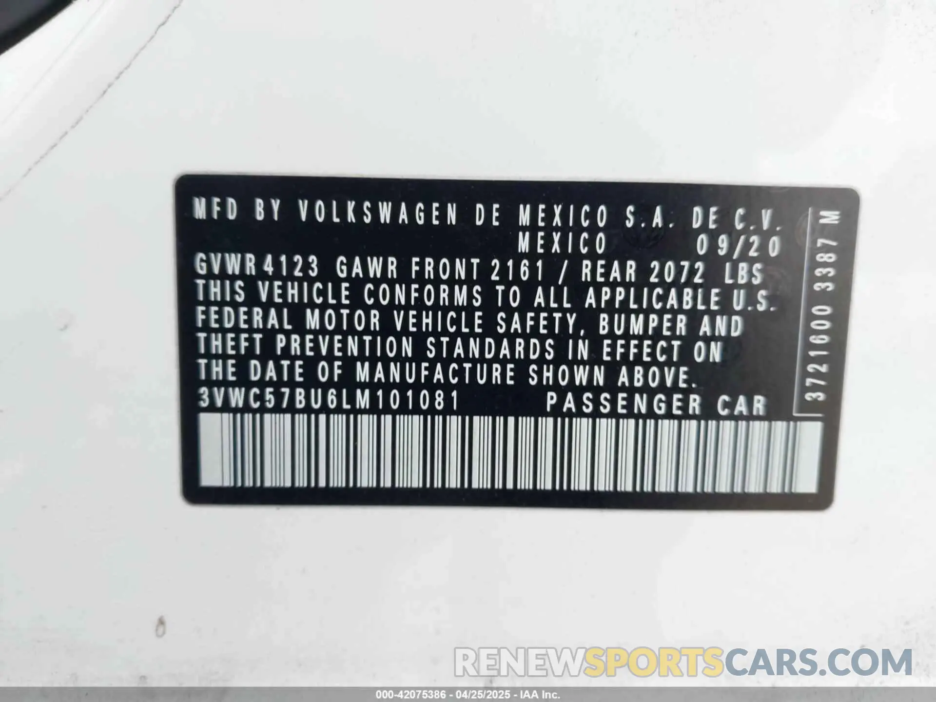 9 Фотография поврежденного автомобиля 3VWC57BU6LM101081 VOLKSWAGEN JETTA 2020