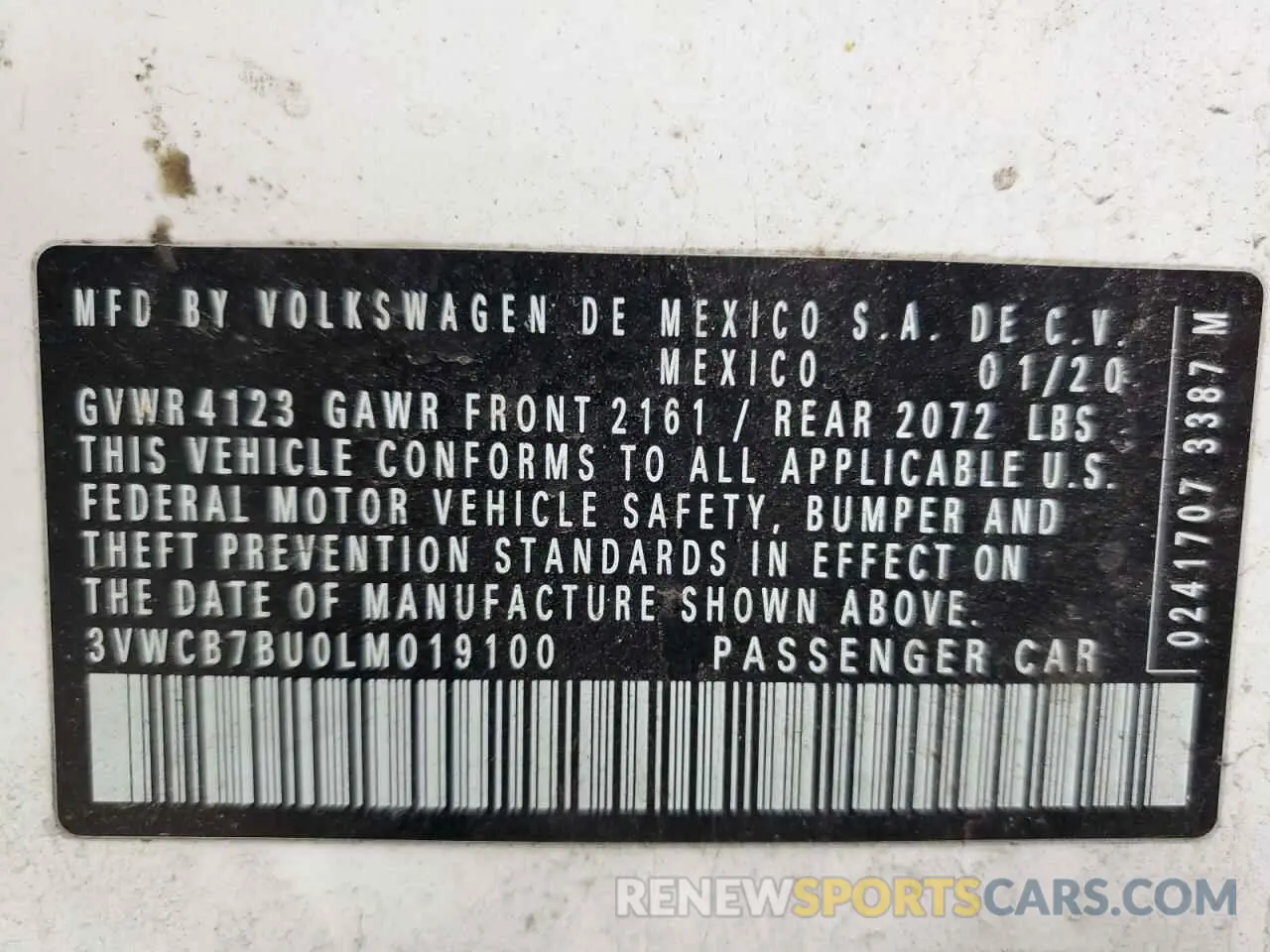 12 Photograph of a damaged car 3VWCB7BU0LM019100 VOLKSWAGEN JETTA 2020