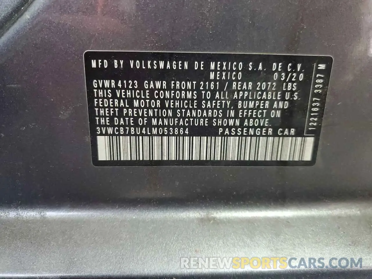 12 Photograph of a damaged car 3VWCB7BU4LM053864 VOLKSWAGEN JETTA 2020