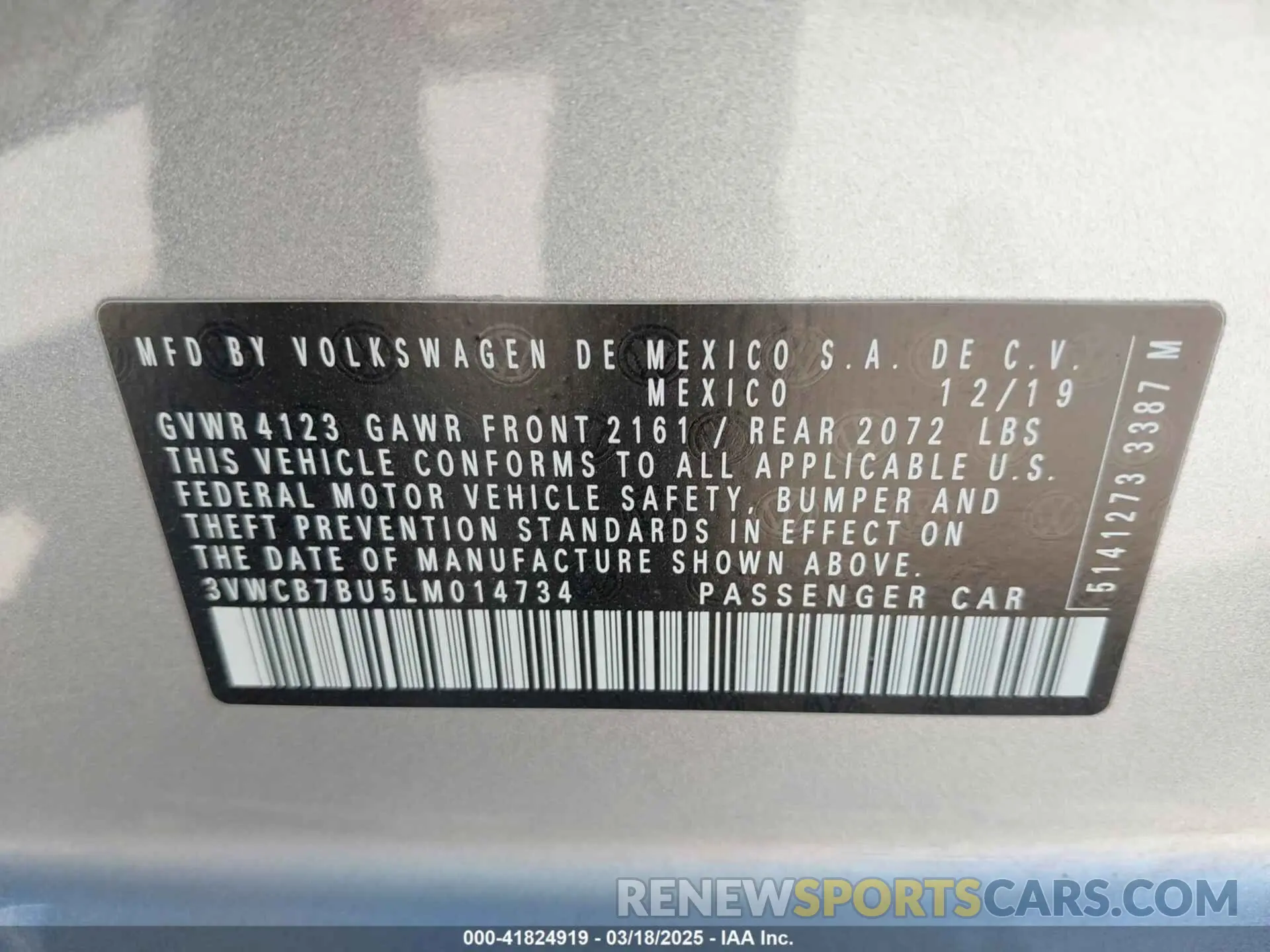 9 Photograph of a damaged car 3VWCB7BU5LM014734 VOLKSWAGEN JETTA 2020